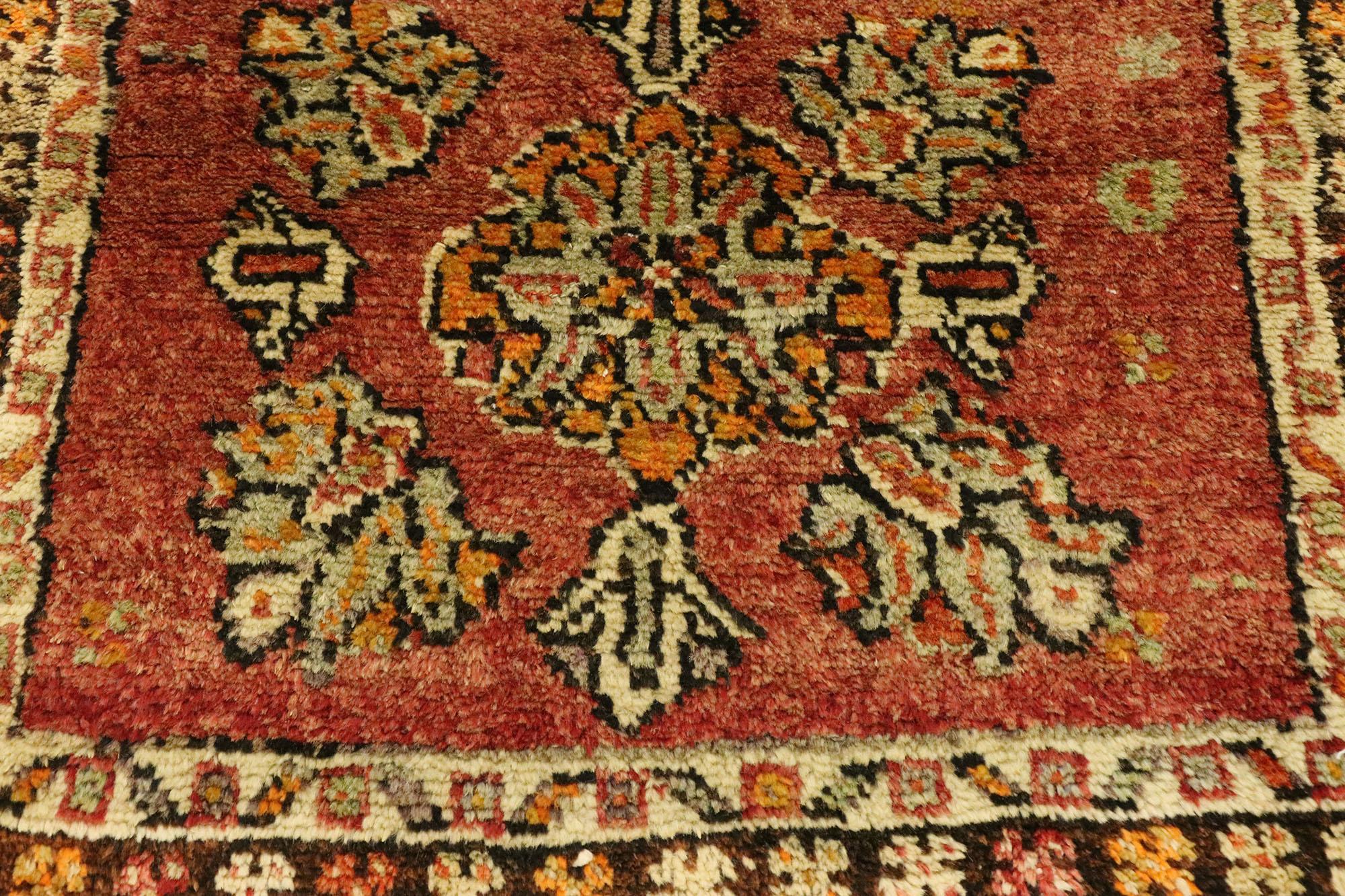Hand-Knotted Vintage Turkish Oushak Runner with Rustic Arts & Crafts Style For Sale