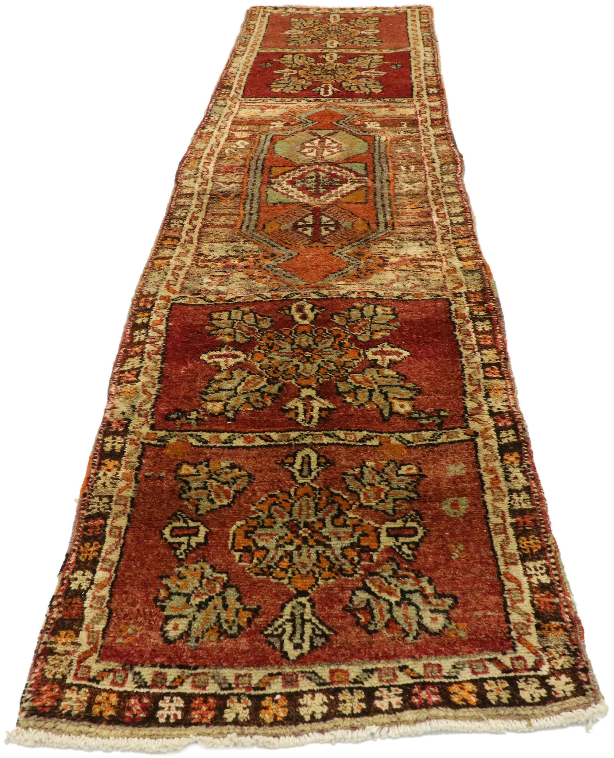 20th Century Vintage Turkish Oushak Runner with Rustic Arts & Crafts Style For Sale