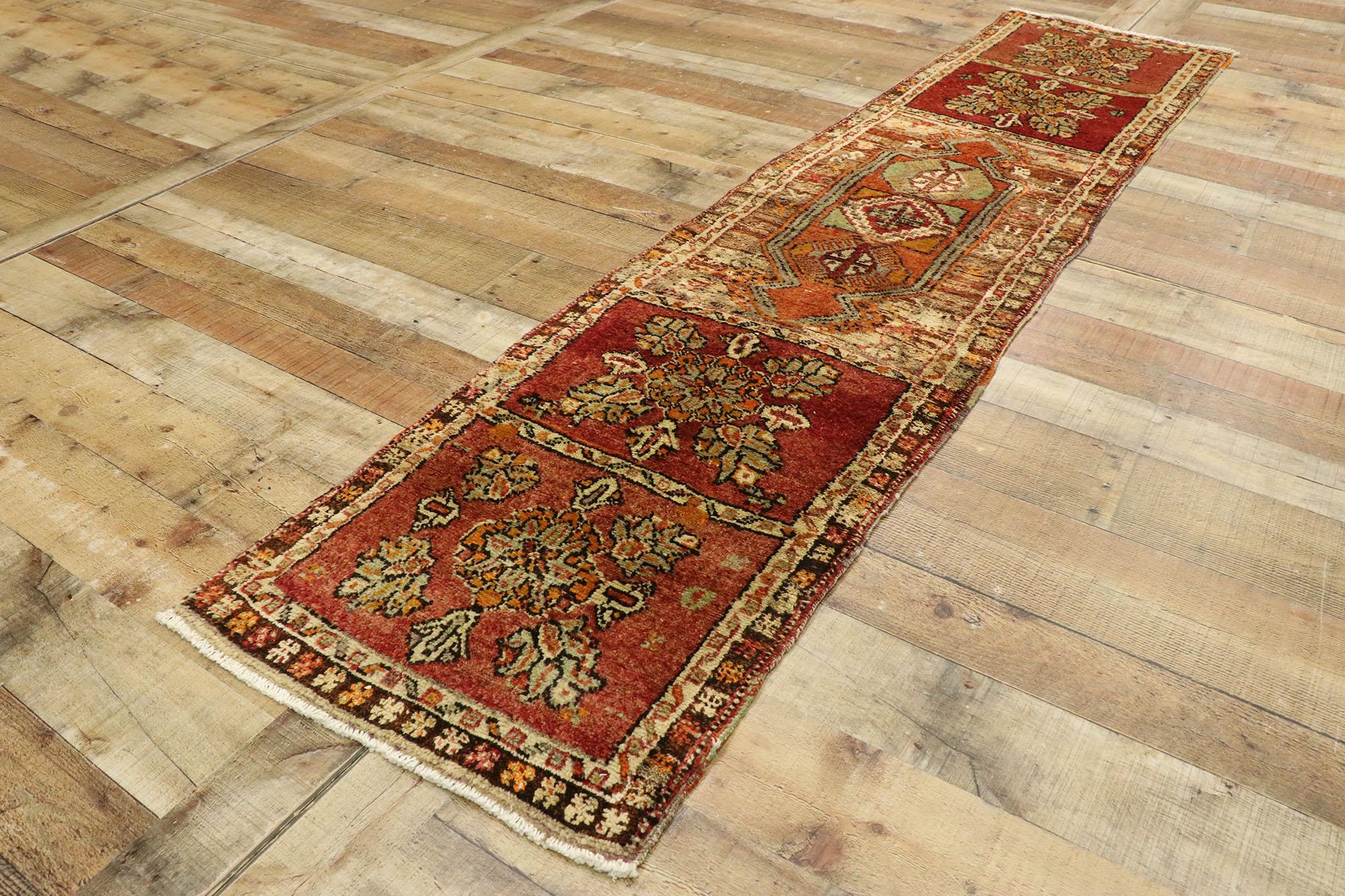 Wool Vintage Turkish Oushak Runner with Rustic Arts & Crafts Style For Sale