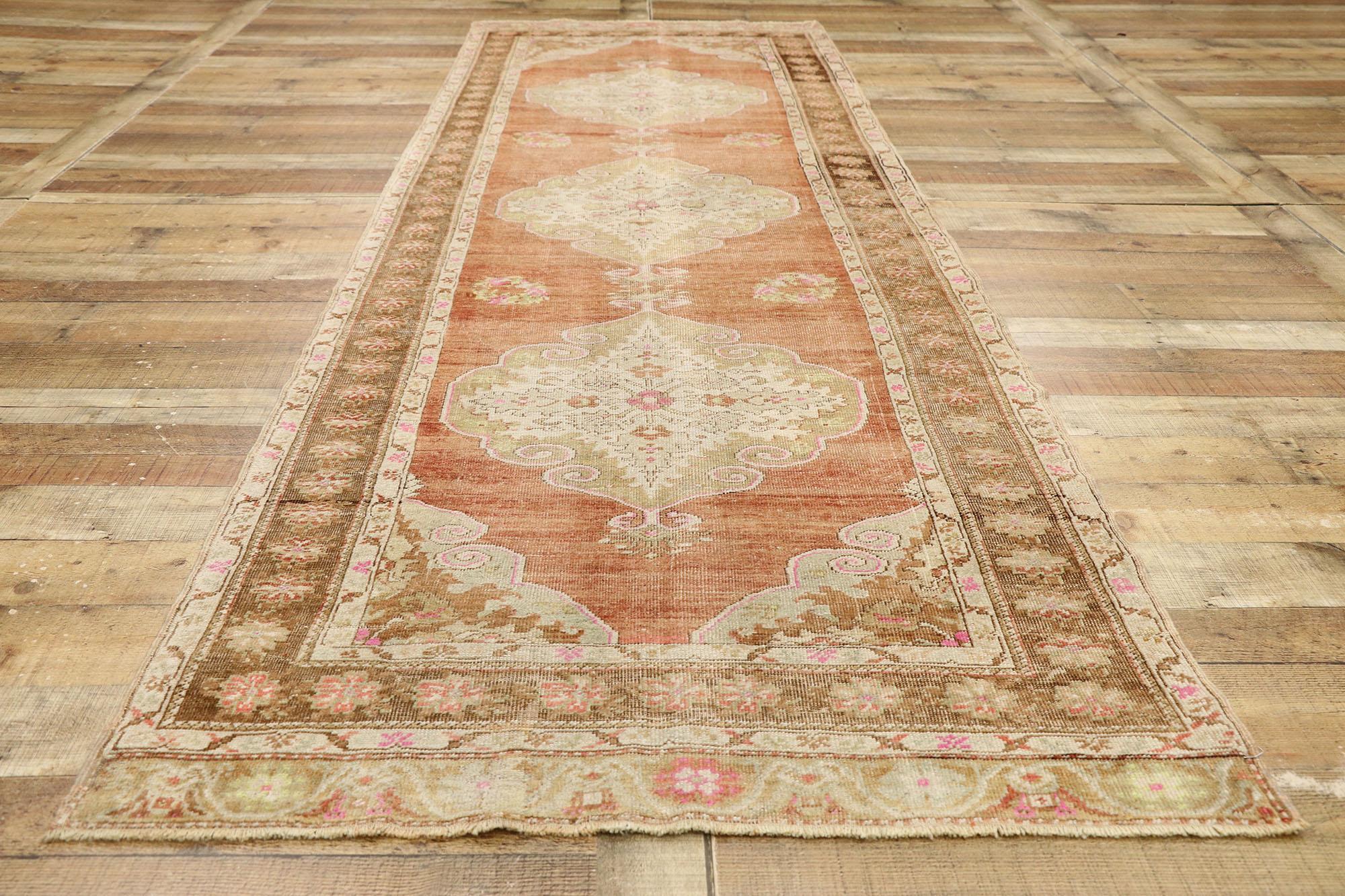 Vintage Turkish Oushak Runner with Rustic Belgian Style For Sale 1