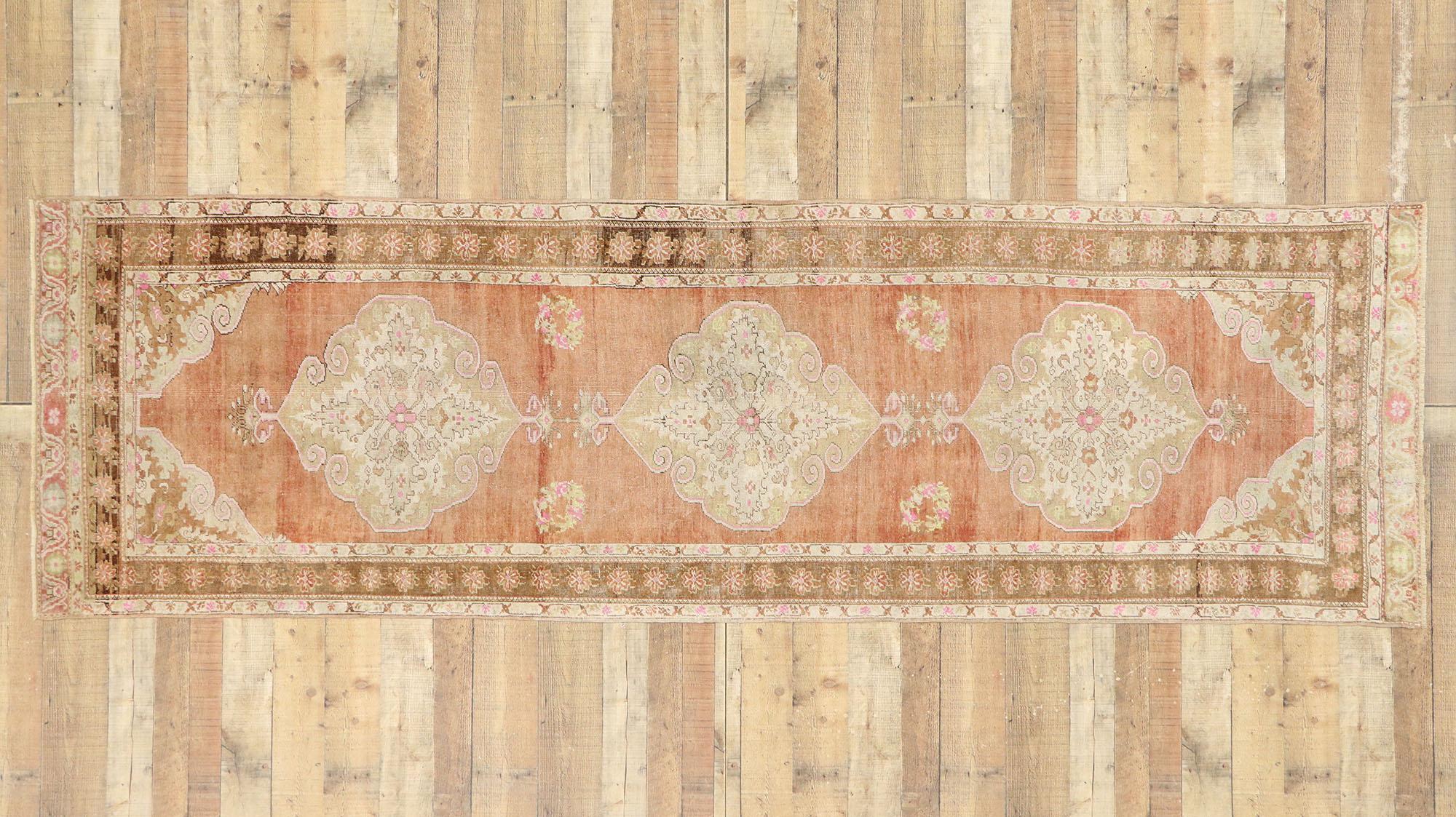 Vintage Turkish Oushak Runner with Rustic Belgian Style For Sale 2
