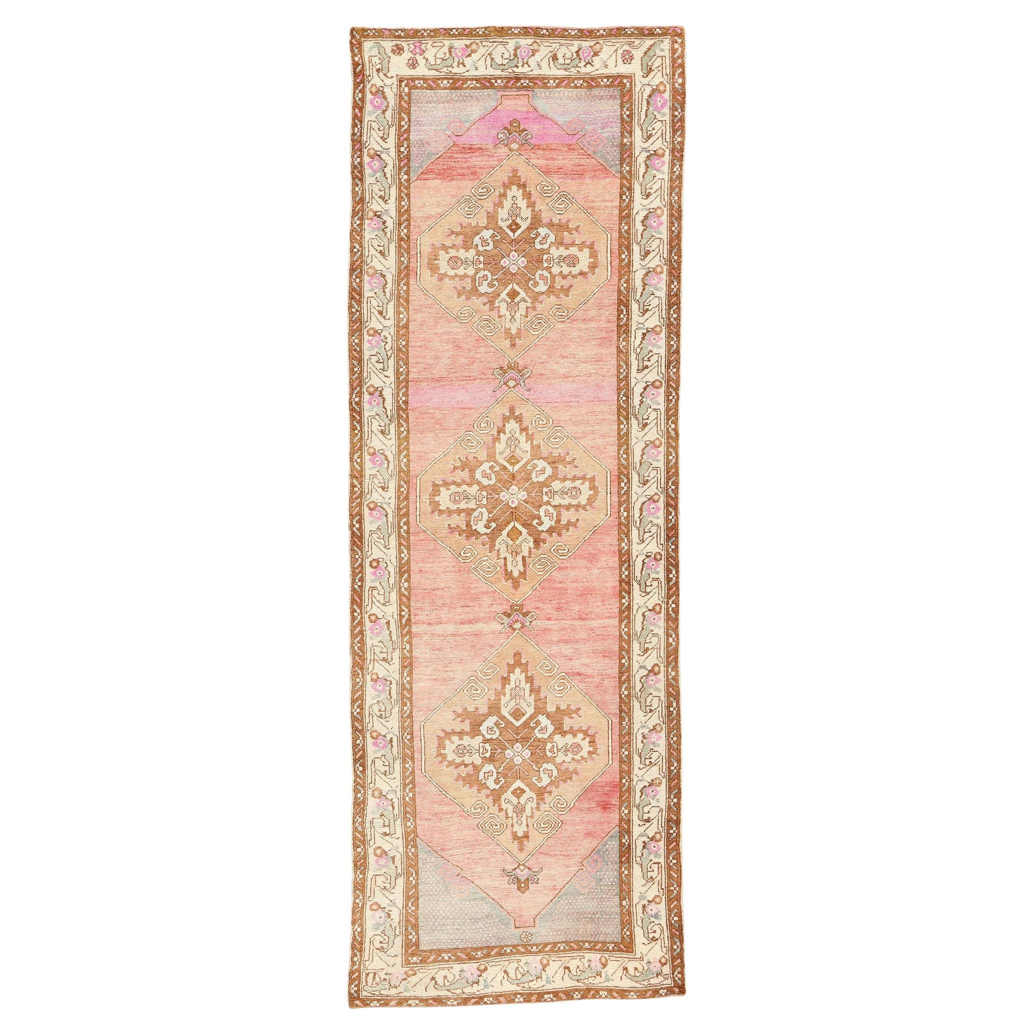 Vintage Pink Turkish Oushak Rug For Sale