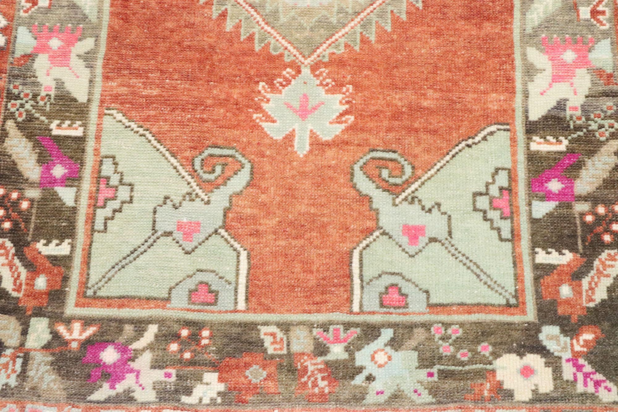 Vintage Turkish Oushak Runner with Rustic English Cottage Style In Good Condition For Sale In Dallas, TX