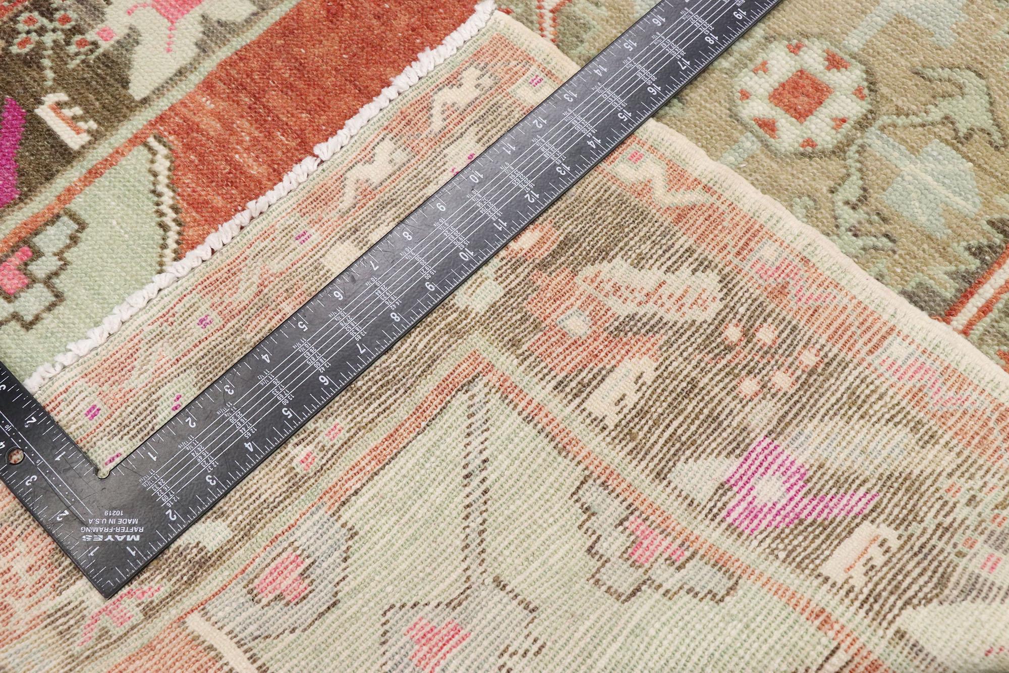 20th Century Vintage Turkish Oushak Runner with Rustic English Cottage Style For Sale