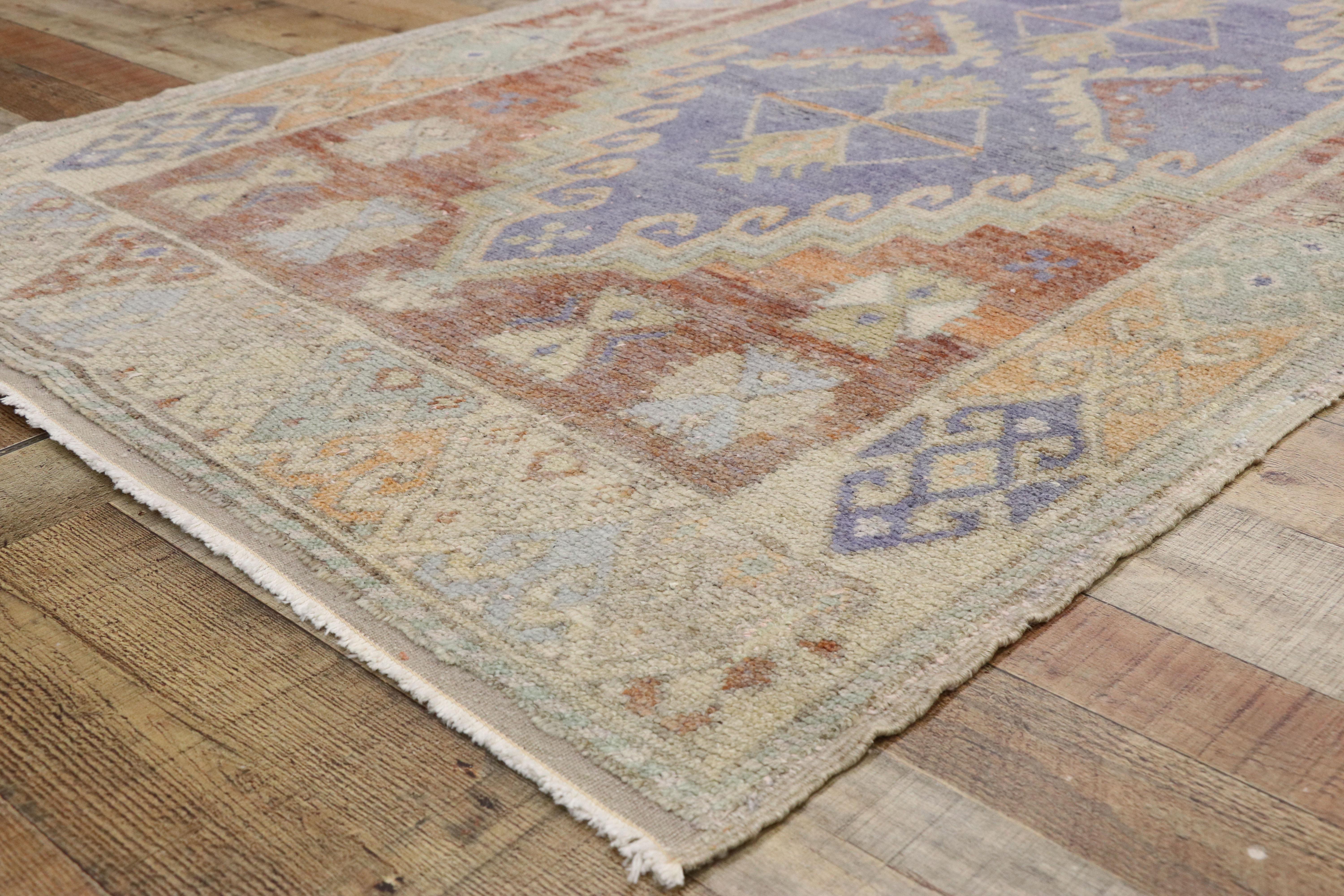 Wool Vintage Turkish Oushak Runner with Rustic French and Georgian Style For Sale
