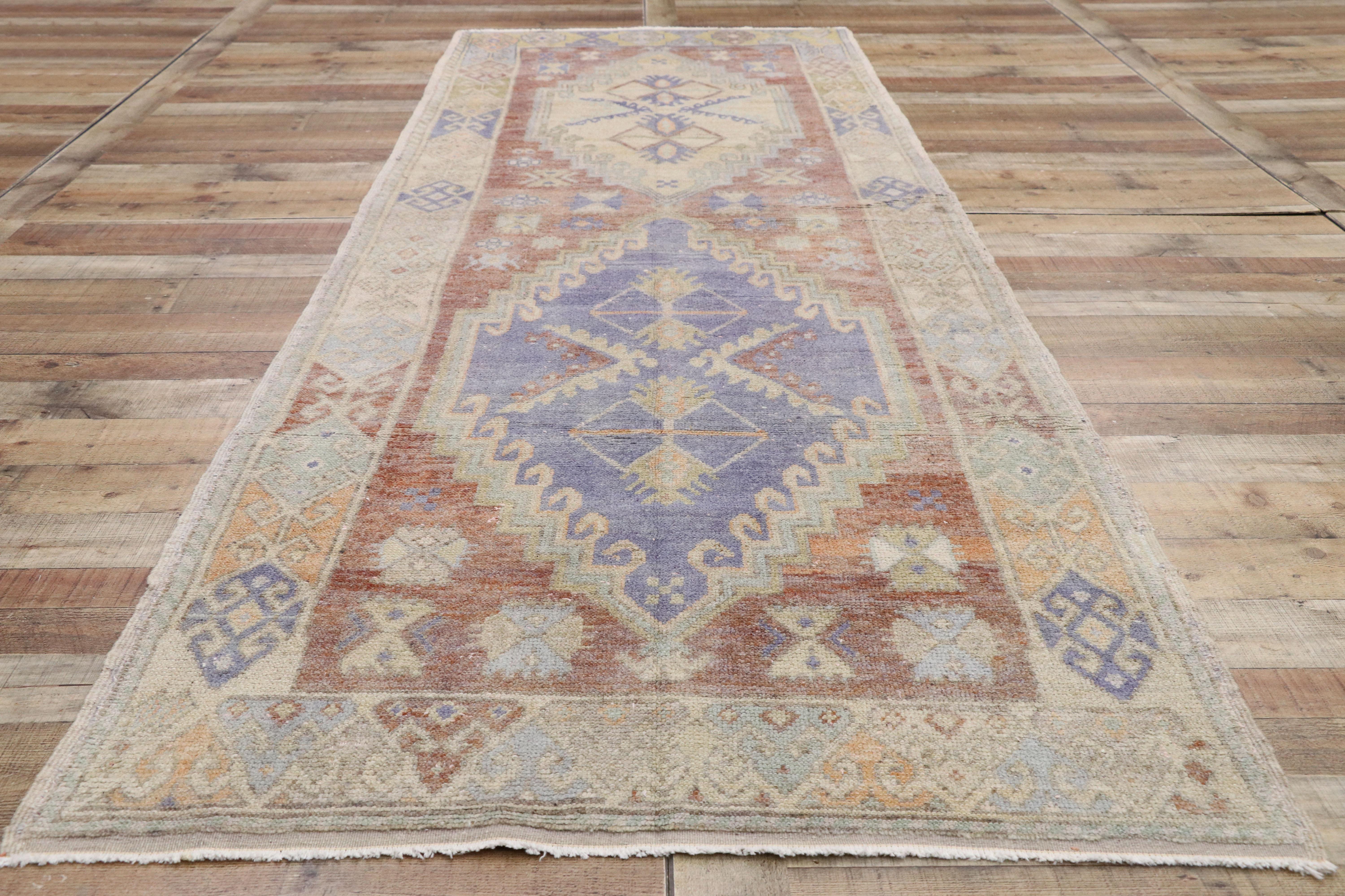 Vintage Turkish Oushak Runner with Rustic French and Georgian Style For Sale 1