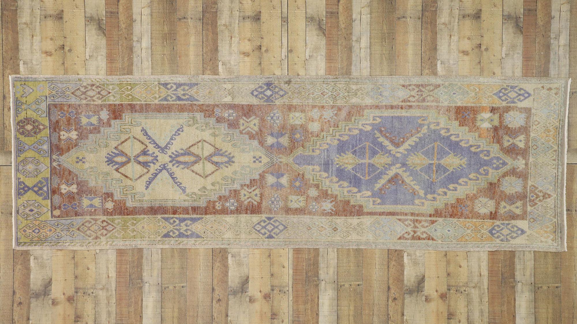 Vintage Turkish Oushak Runner with Rustic French and Georgian Style For Sale 2
