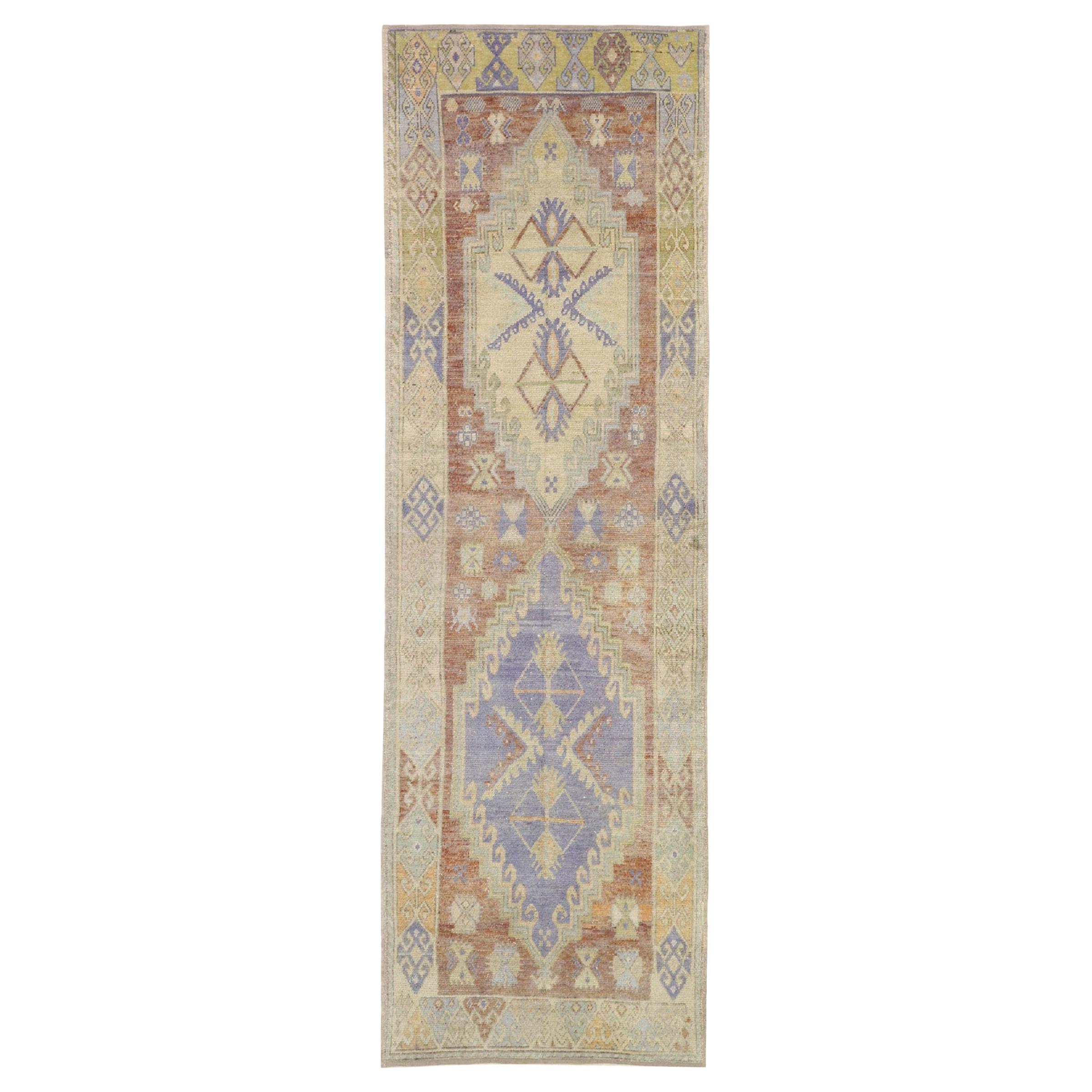 Vintage Turkish Oushak Runner with Rustic French and Georgian Style For Sale