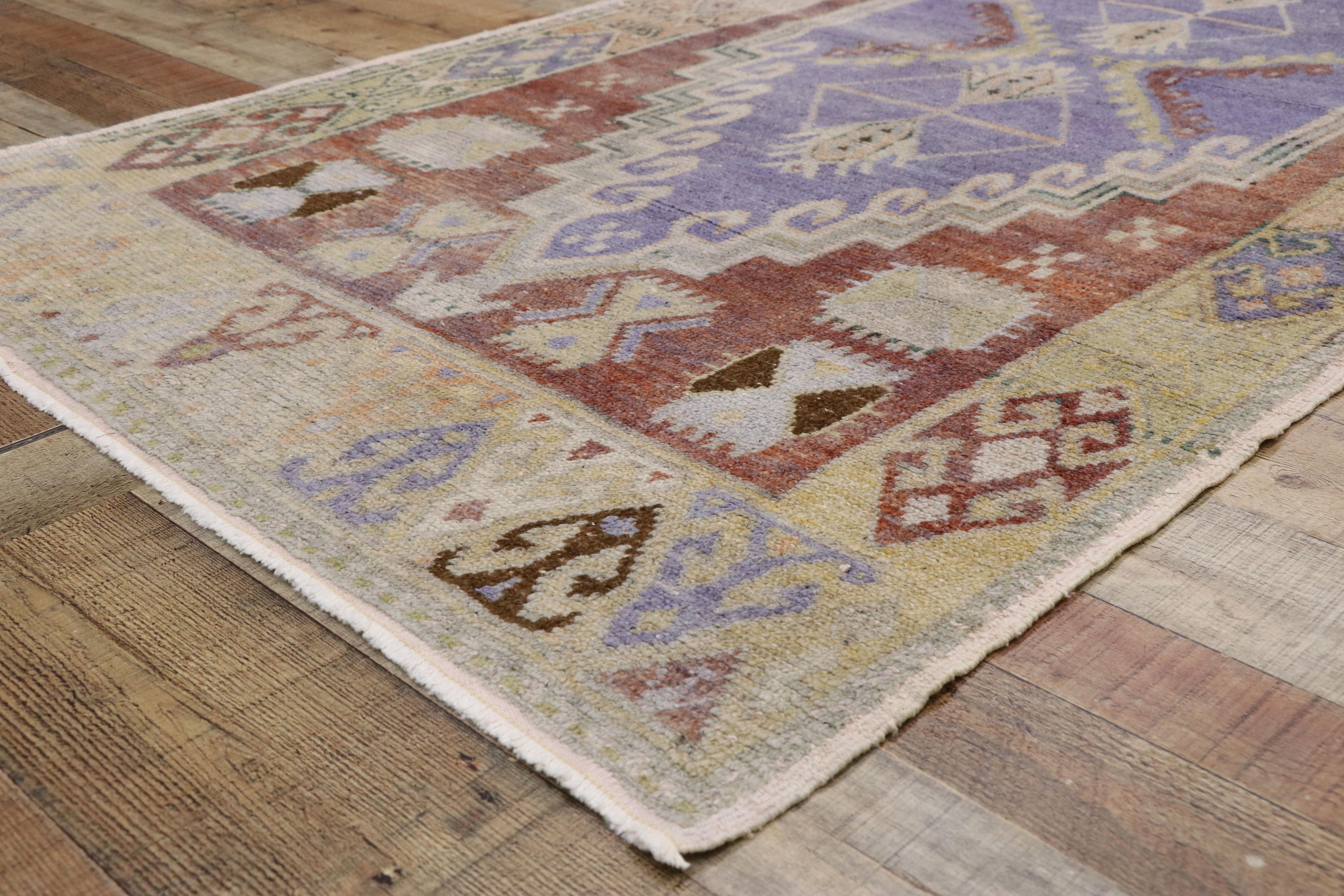 Wool Vintage Turkish Oushak Runner with Rustic French and Warm Georgian Style For Sale