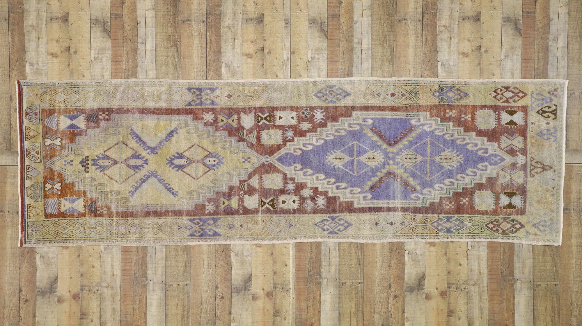 Vintage Turkish Oushak Runner with Rustic French and Warm Georgian Style For Sale 2