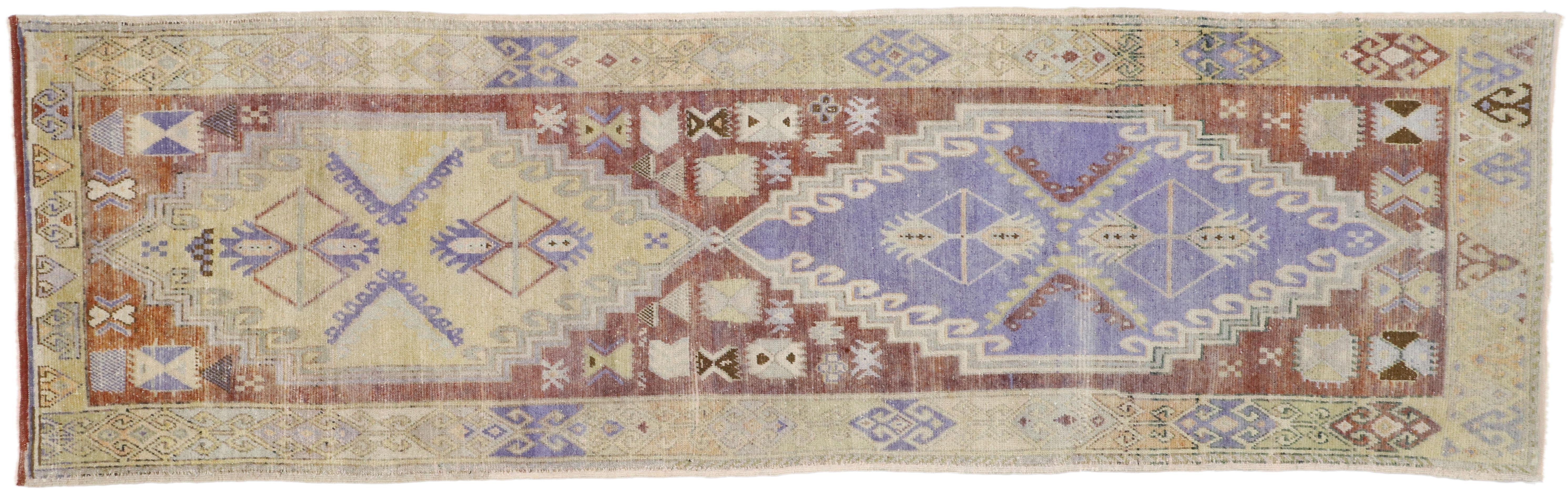 Vintage Turkish Oushak Runner with Rustic French and Warm Georgian Style For Sale 3