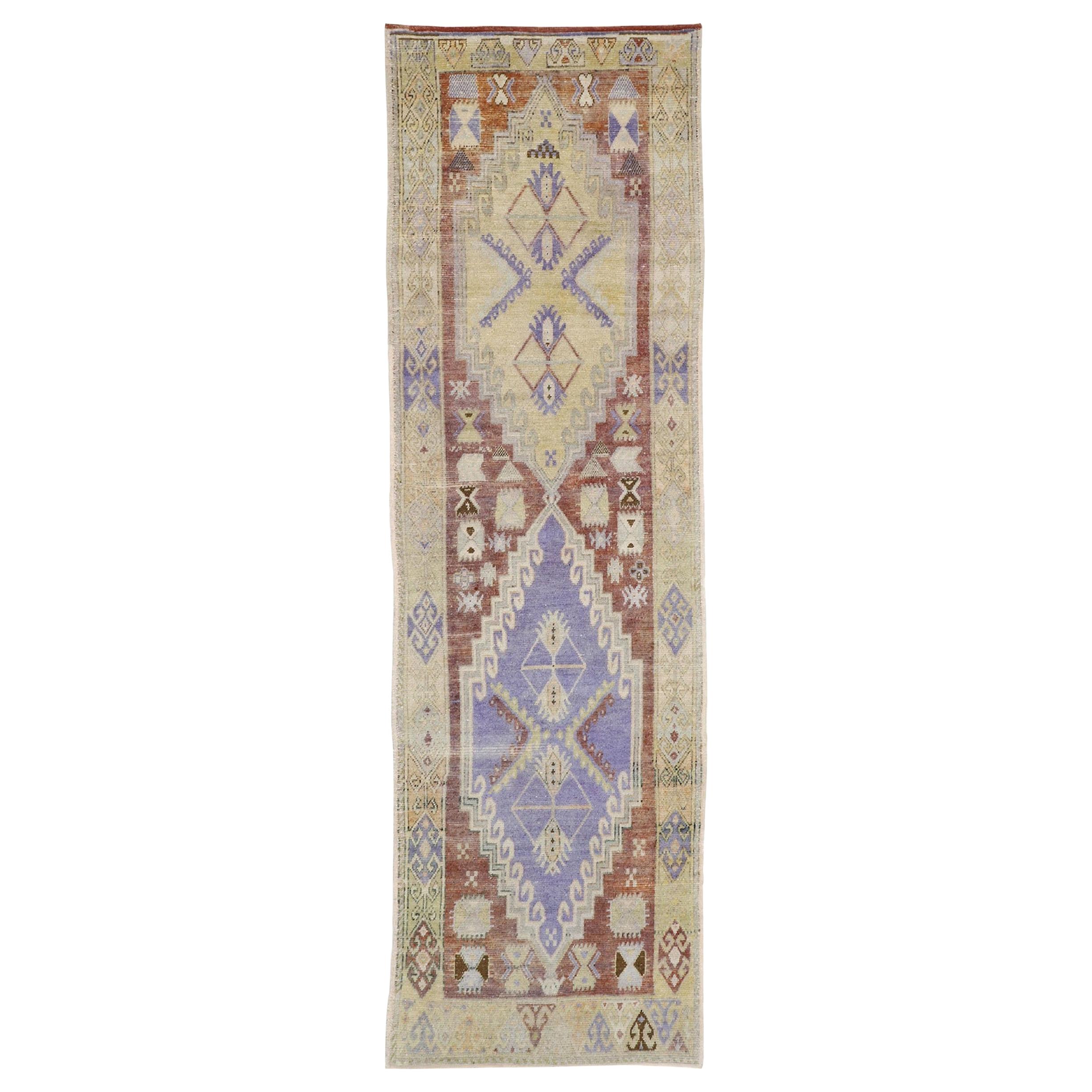 Vintage Turkish Oushak Runner with Rustic French and Warm Georgian Style