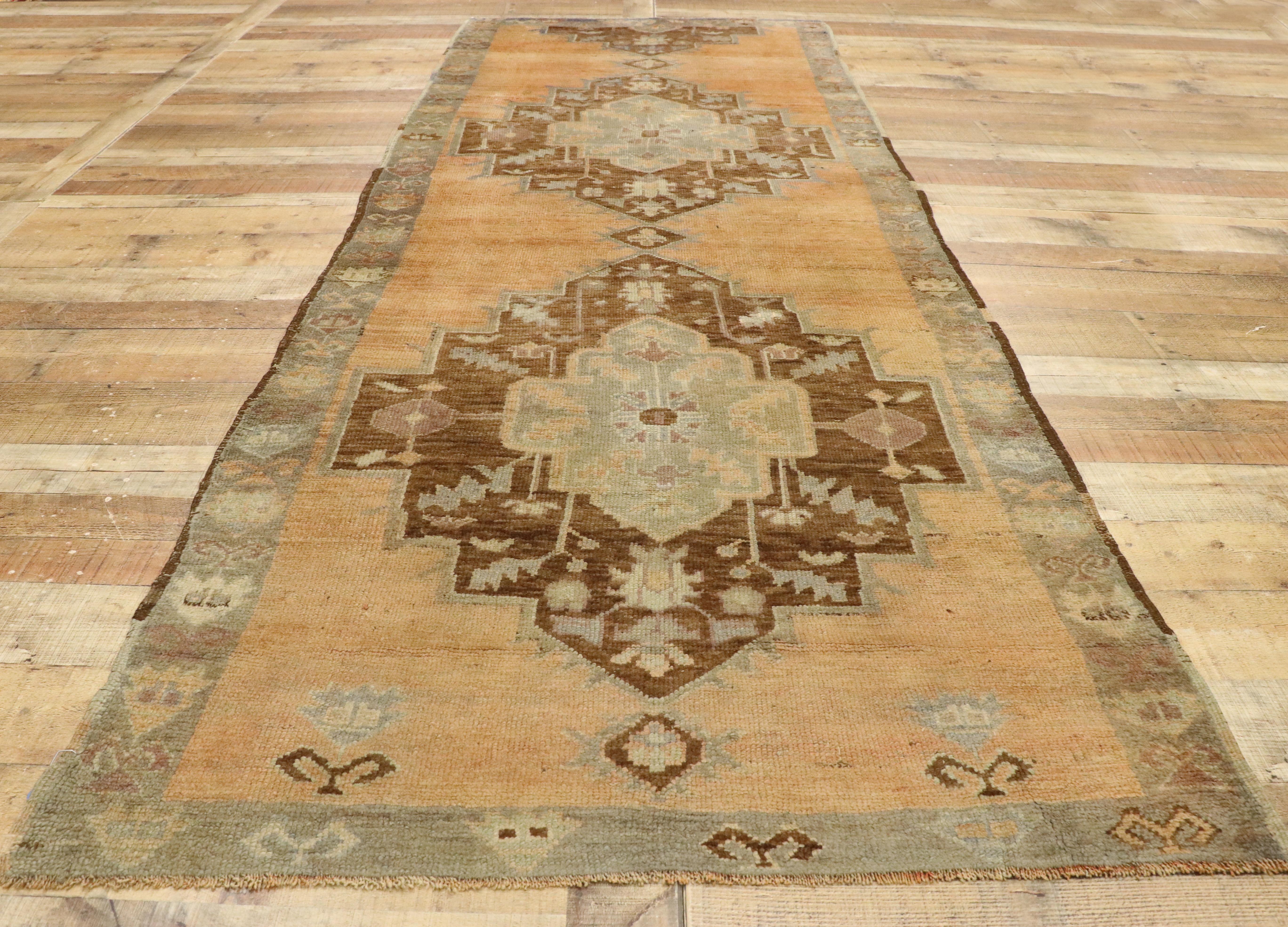 Vintage Turkish Oushak Runner with Rustic French Provincial Style 4