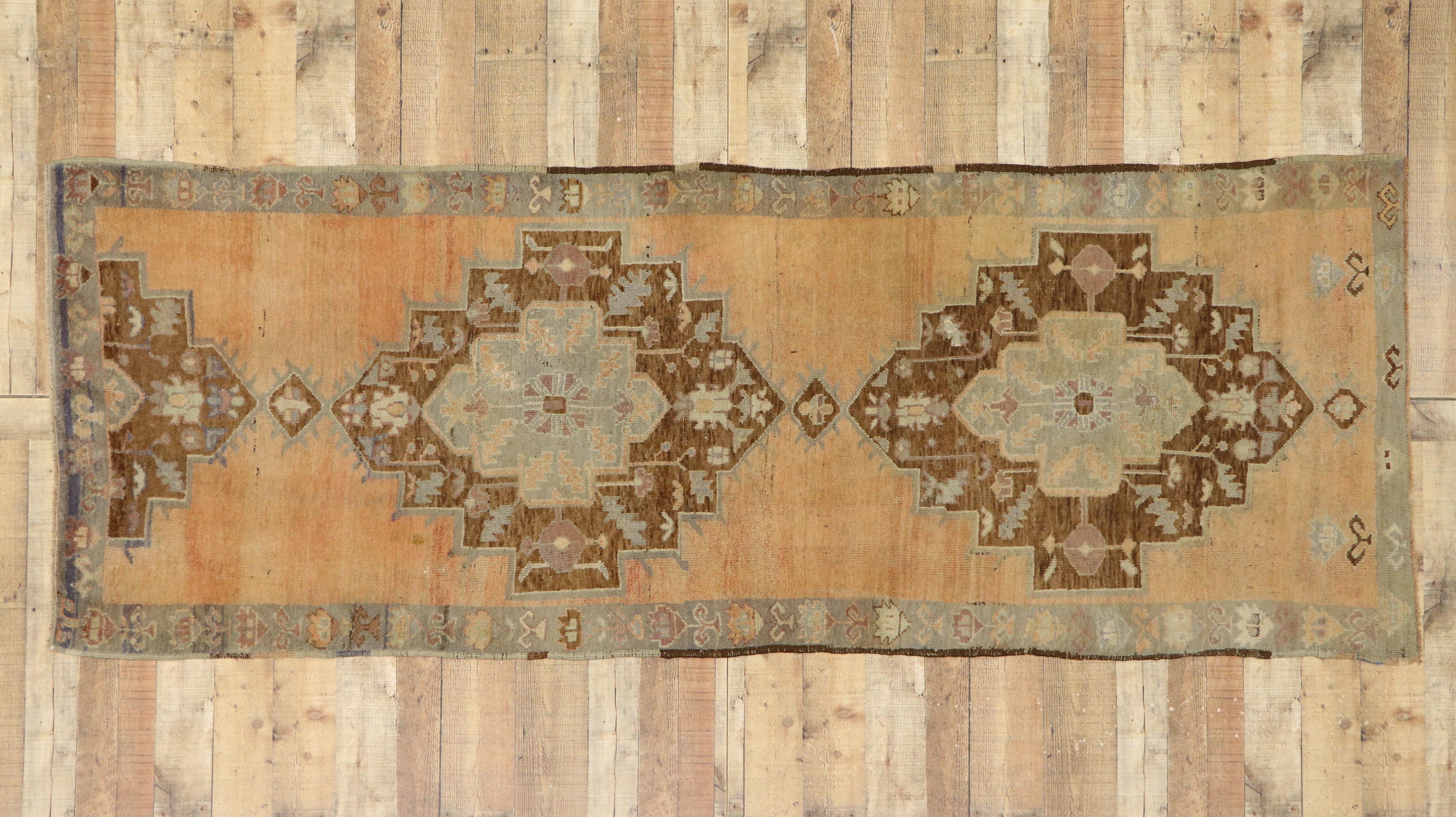Vintage Turkish Oushak Runner with Rustic French Provincial Style 2