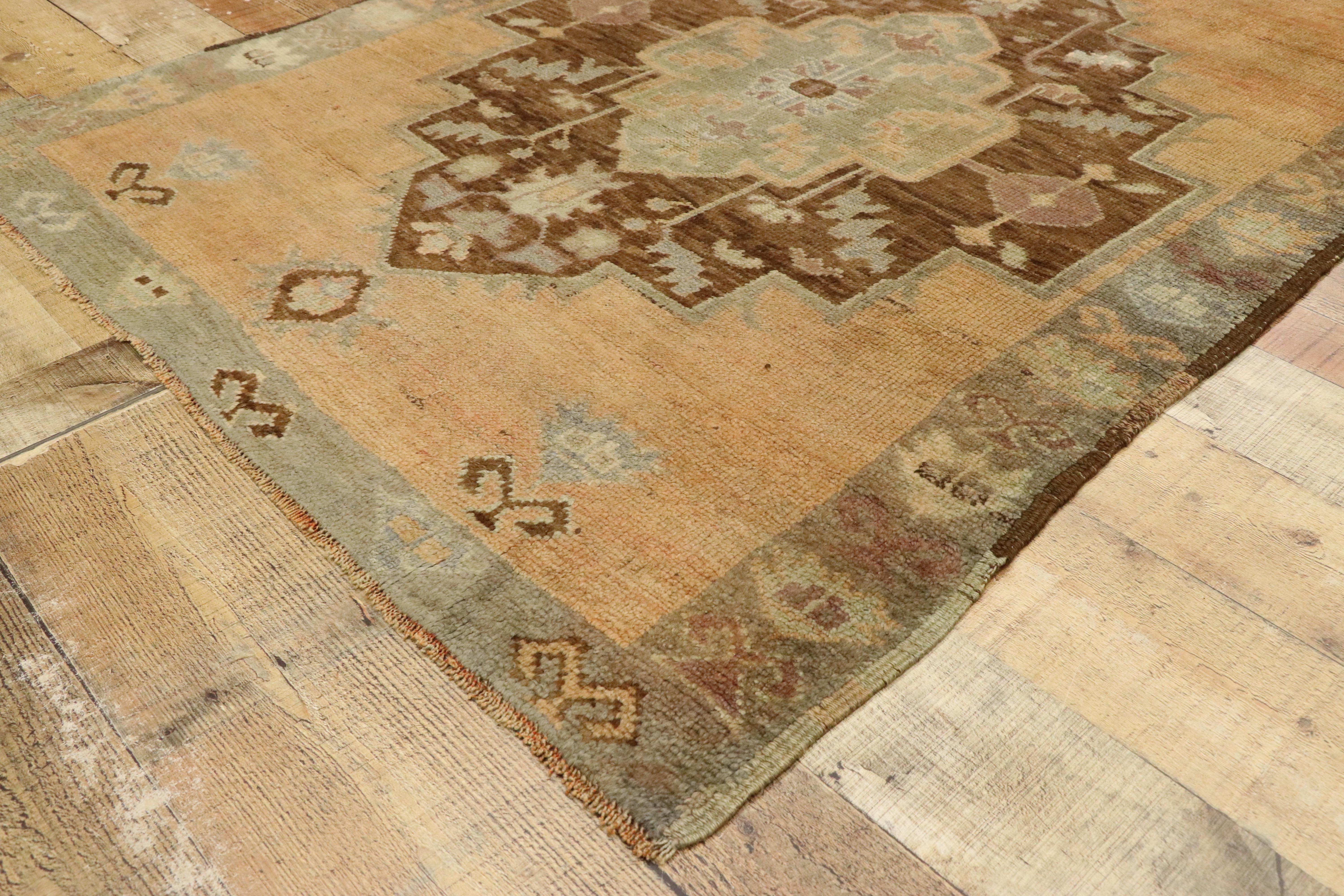 Vintage Turkish Oushak Runner with Rustic French Provincial Style 3