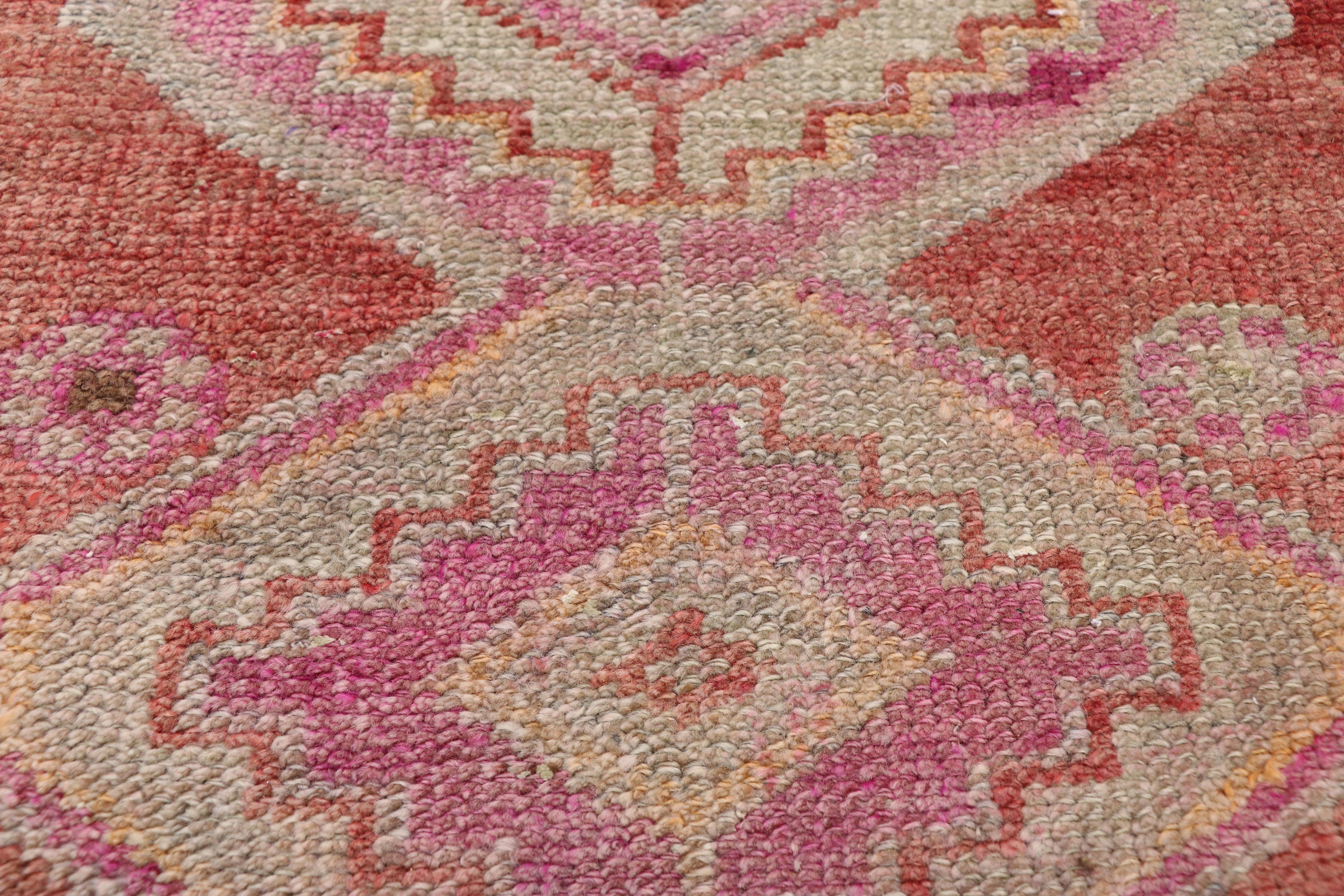 Vintage Red Turkish Oushak Rug Carpet Runner In Good Condition For Sale In Dallas, TX