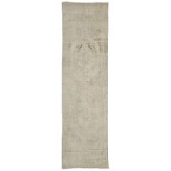Vintage Turkish Oushak Runner with Shabby Chic Style, Muted Hallway Runner