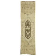 Vintage Turkish Oushak Runner with Shaker Style and Neutral Colors