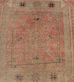 Vintage Turkish Oushak Runner with Soft Apricot and Ivory Panel Design