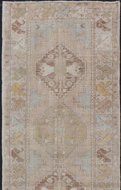 Vintage Turkish Oushak Runner With Soft Earth Tones and Pastel Accents 3'0"x9'1"