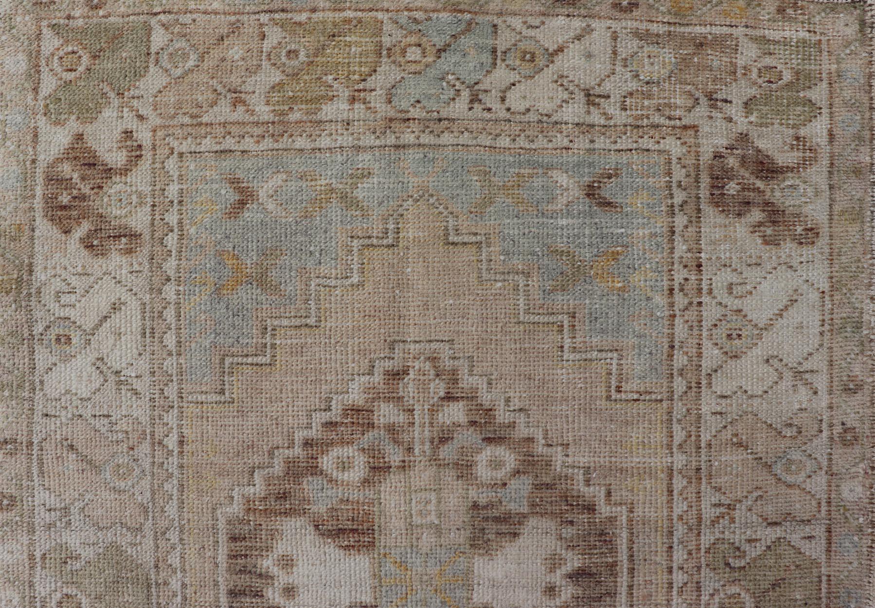 20th Century Vintage Turkish Oushak Runner With Soft Earth Tones and Pastel Accents 3'0