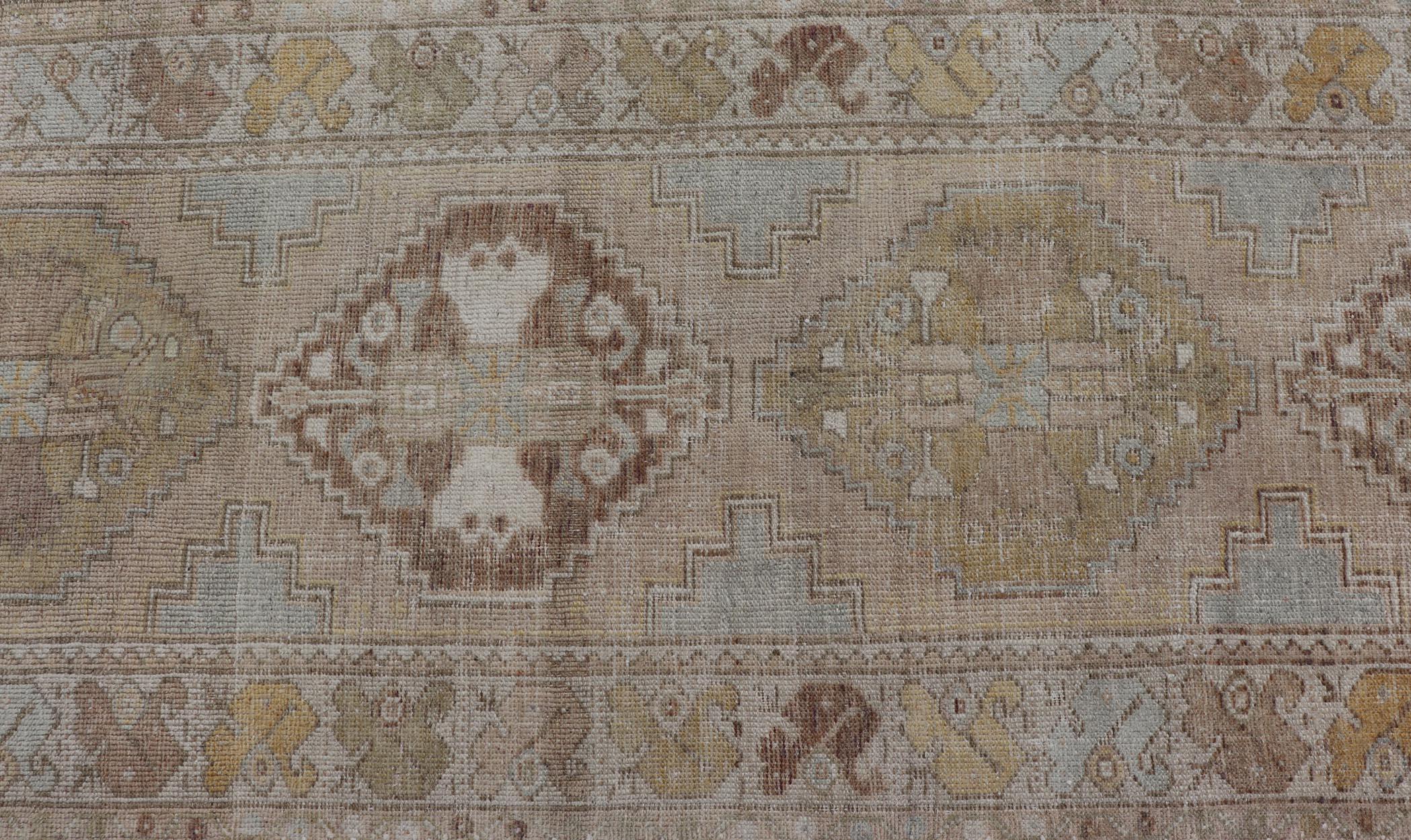 Wool Vintage Turkish Oushak Runner With Soft Earth Tones and Pastel Accents 3'0