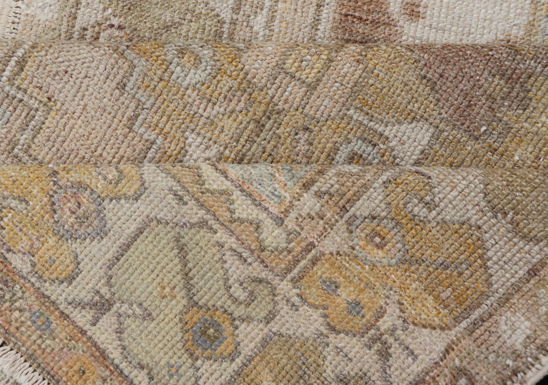 Vintage Turkish Oushak Runner With Soft Earth Tones and Pastel Accents 3'0