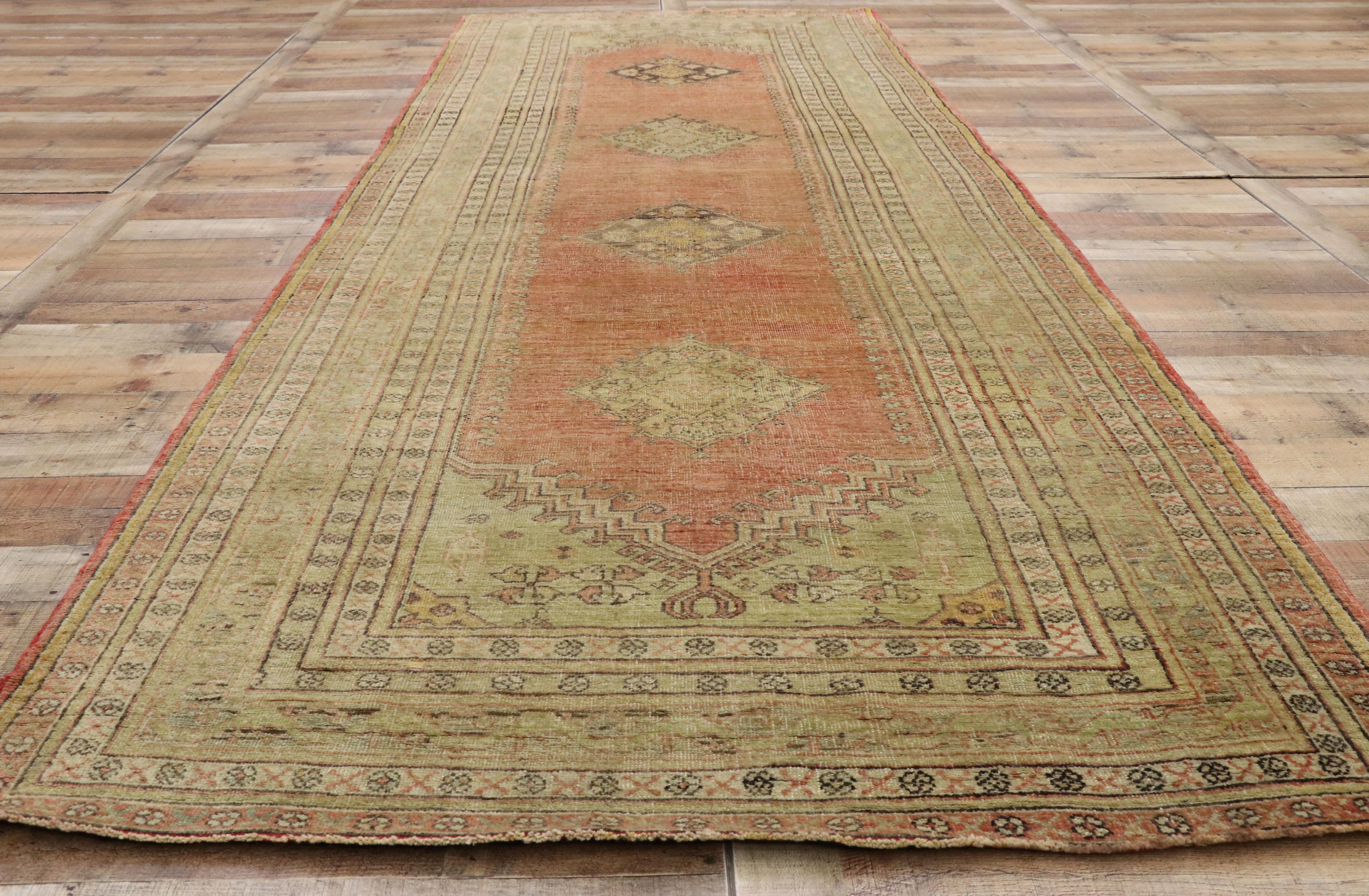 Vintage Turkish Oushak Runner with Soft Muted Colors with Rustic Mission Style For Sale 3