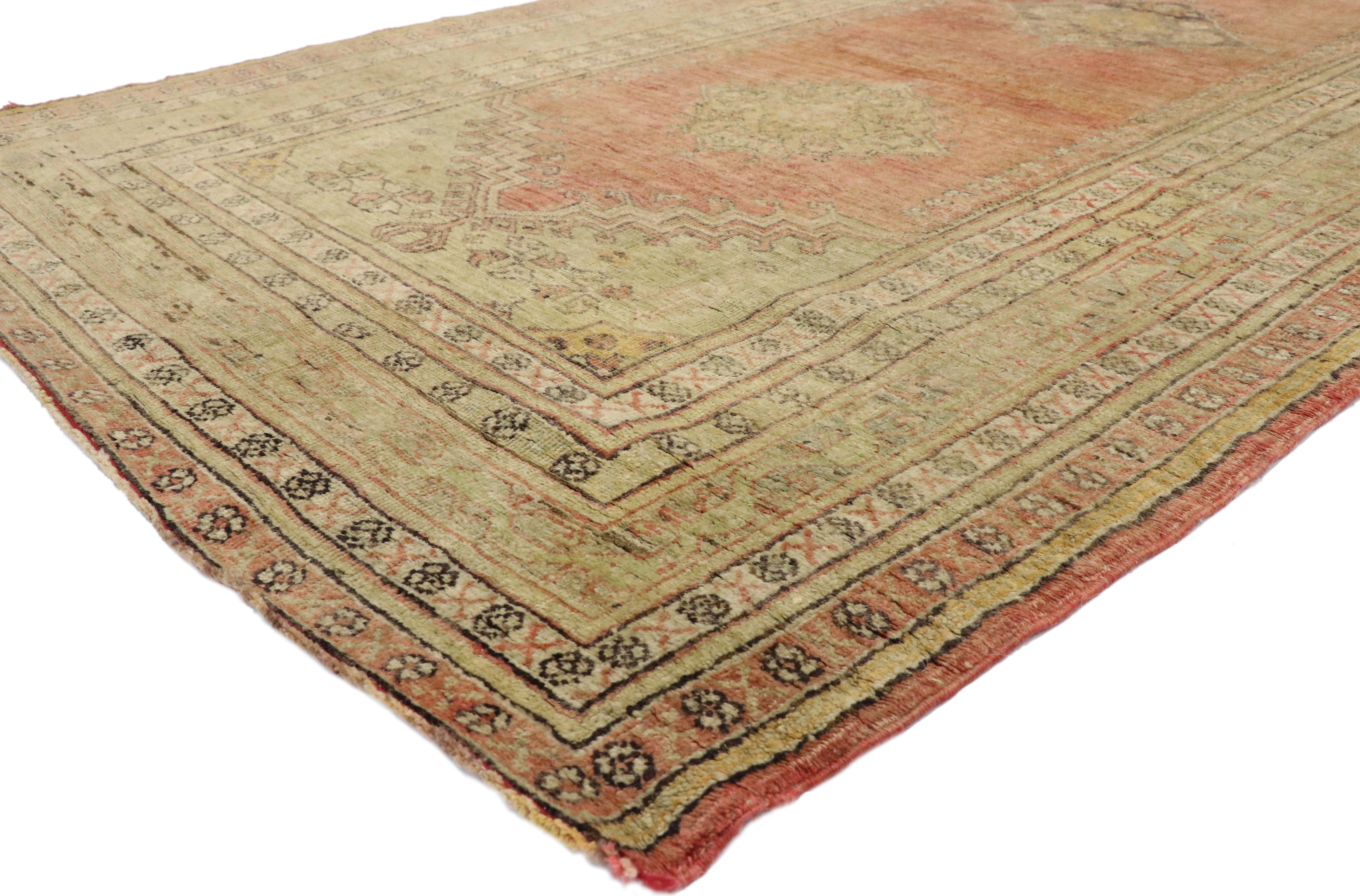 Hand-Knotted Vintage Turkish Oushak Runner with Soft Muted Colors with Rustic Mission Style For Sale