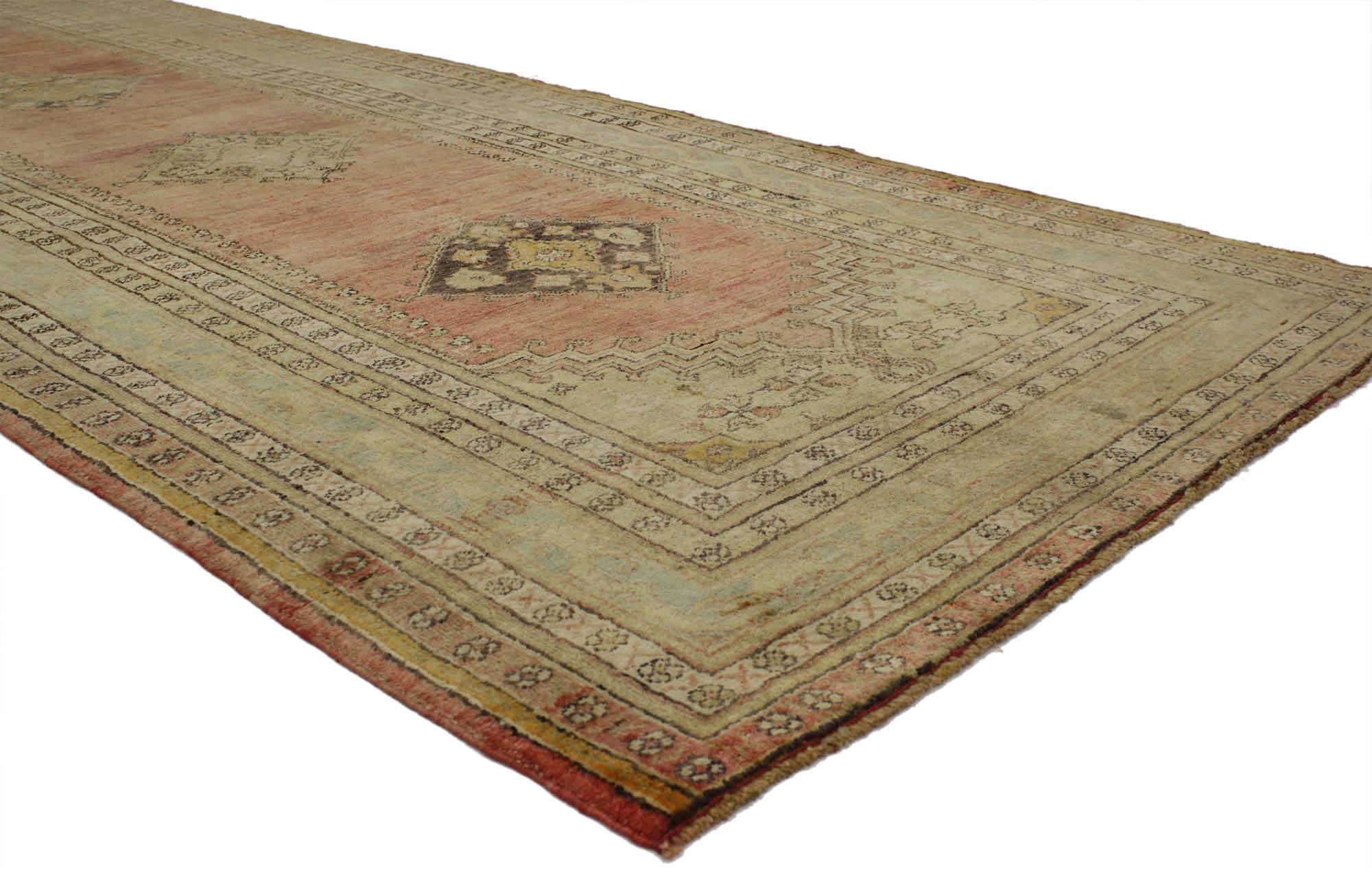 Vintage Turkish Oushak Runner with Soft Muted Colors with Rustic Mission Style For Sale 5