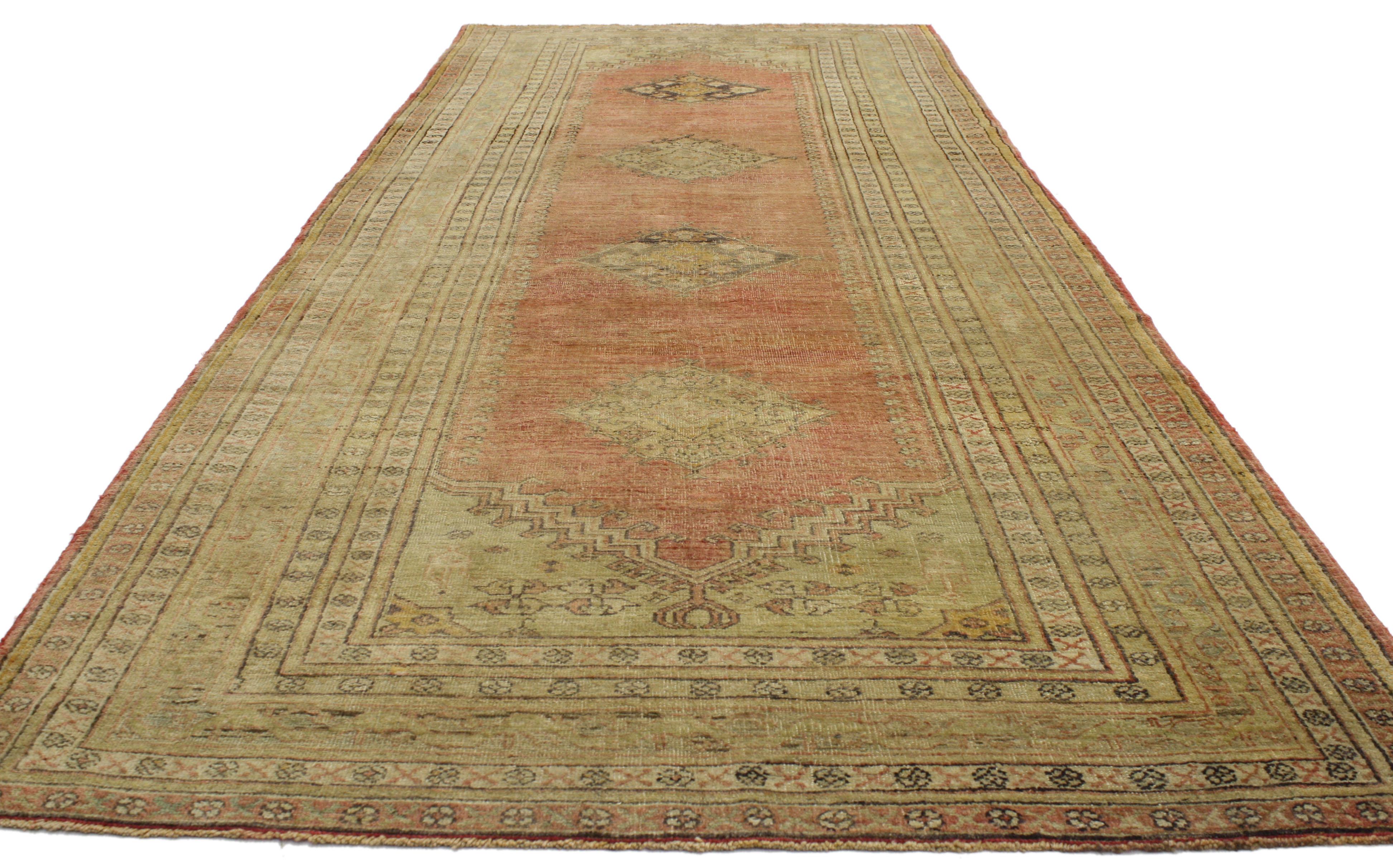 Vintage Turkish Oushak Runner with Soft Muted Colors with Rustic Mission Style For Sale 6