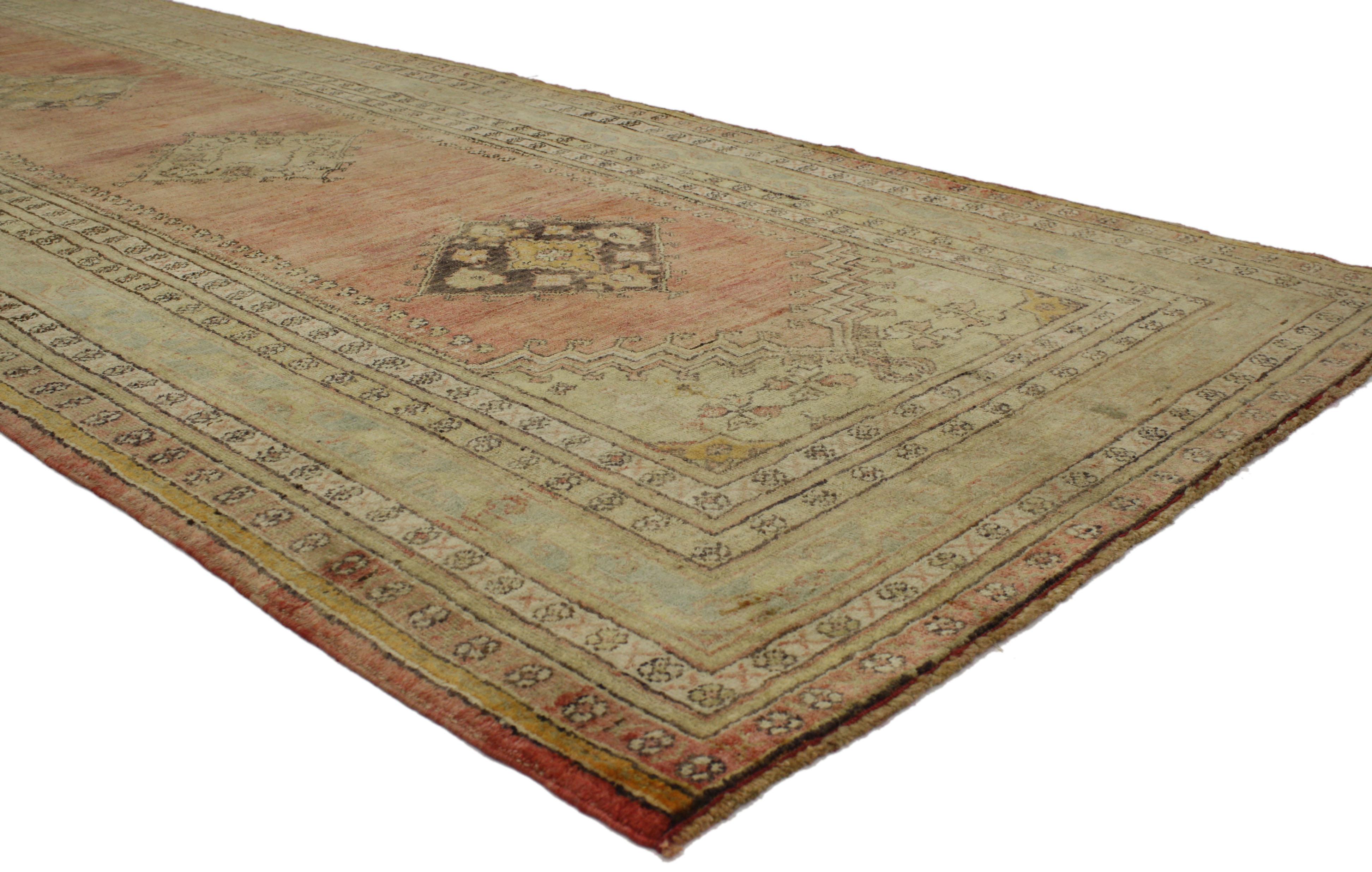 Vintage Turkish Oushak Runner with Soft Muted Colors with Rustic Mission Style For Sale 2