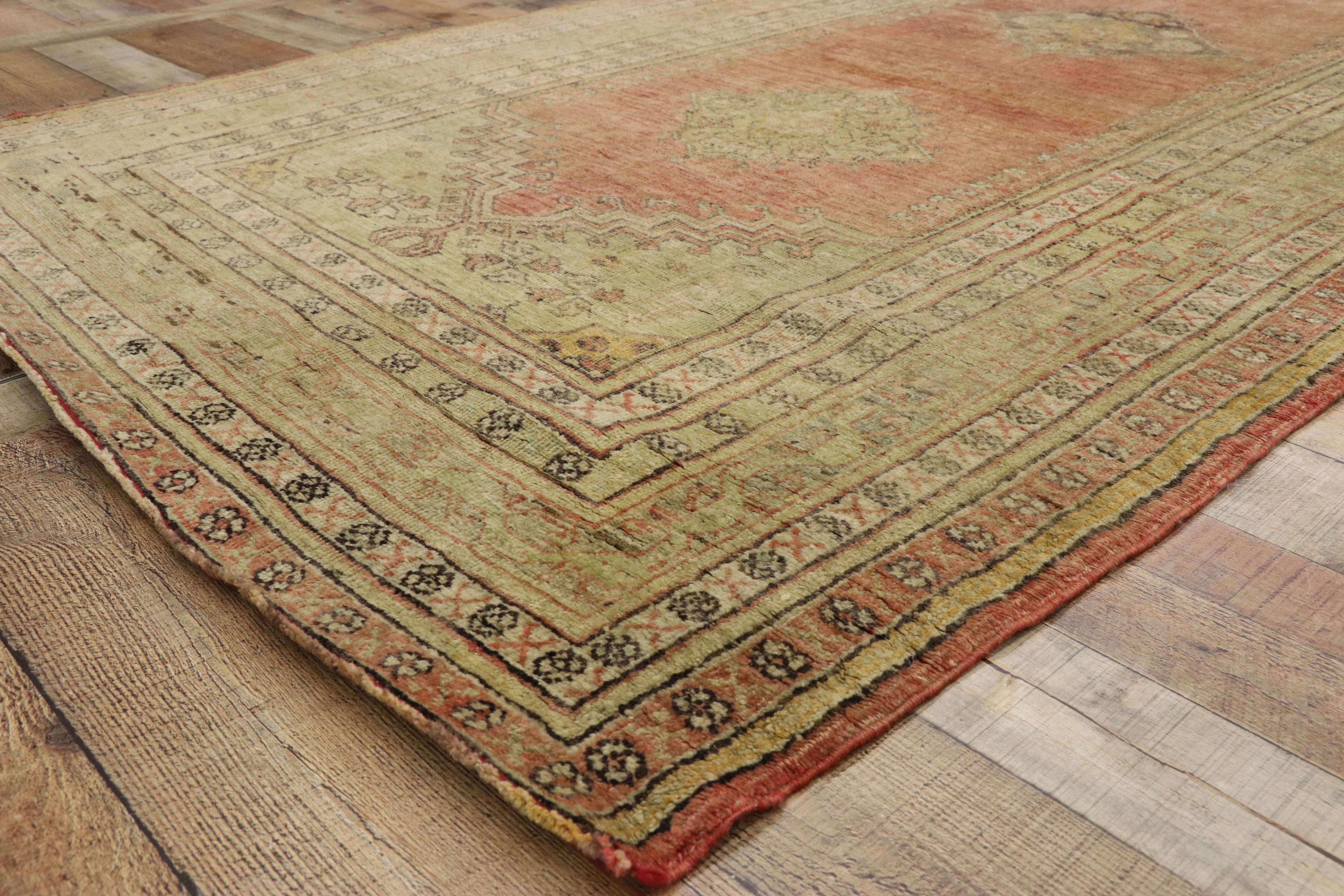Vintage Turkish Oushak Runner with Soft Muted Colors with Rustic Mission Style For Sale 1