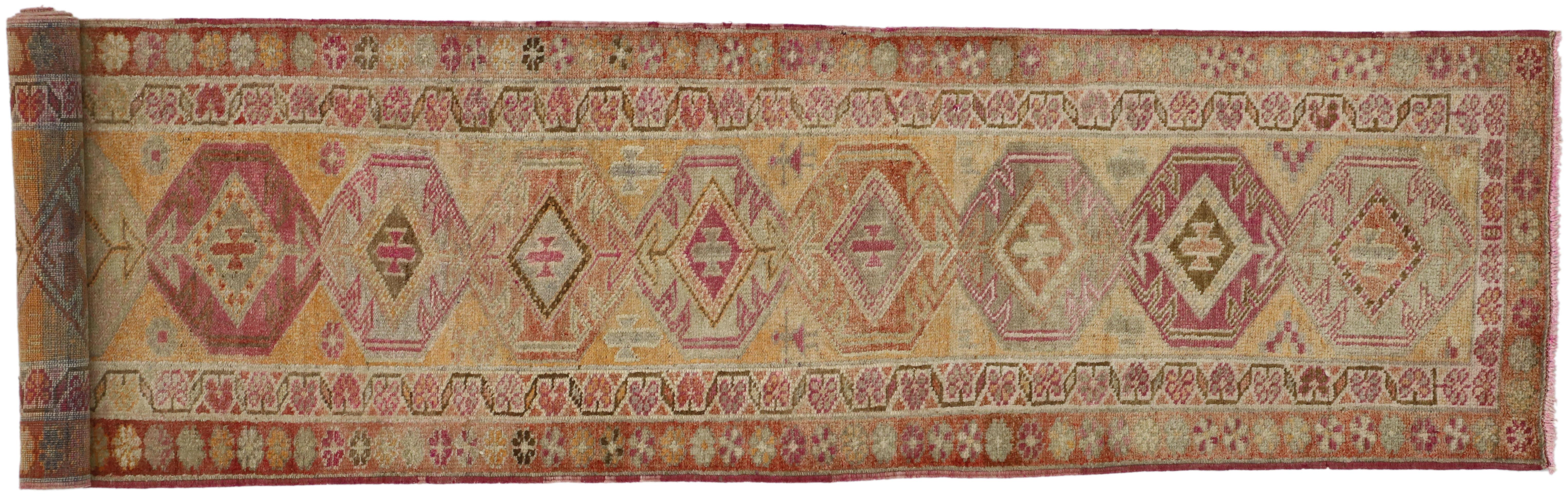 Vintage Turkish Oushak Runner with Soft Pastel Colors, Hallway Runner For Sale 3