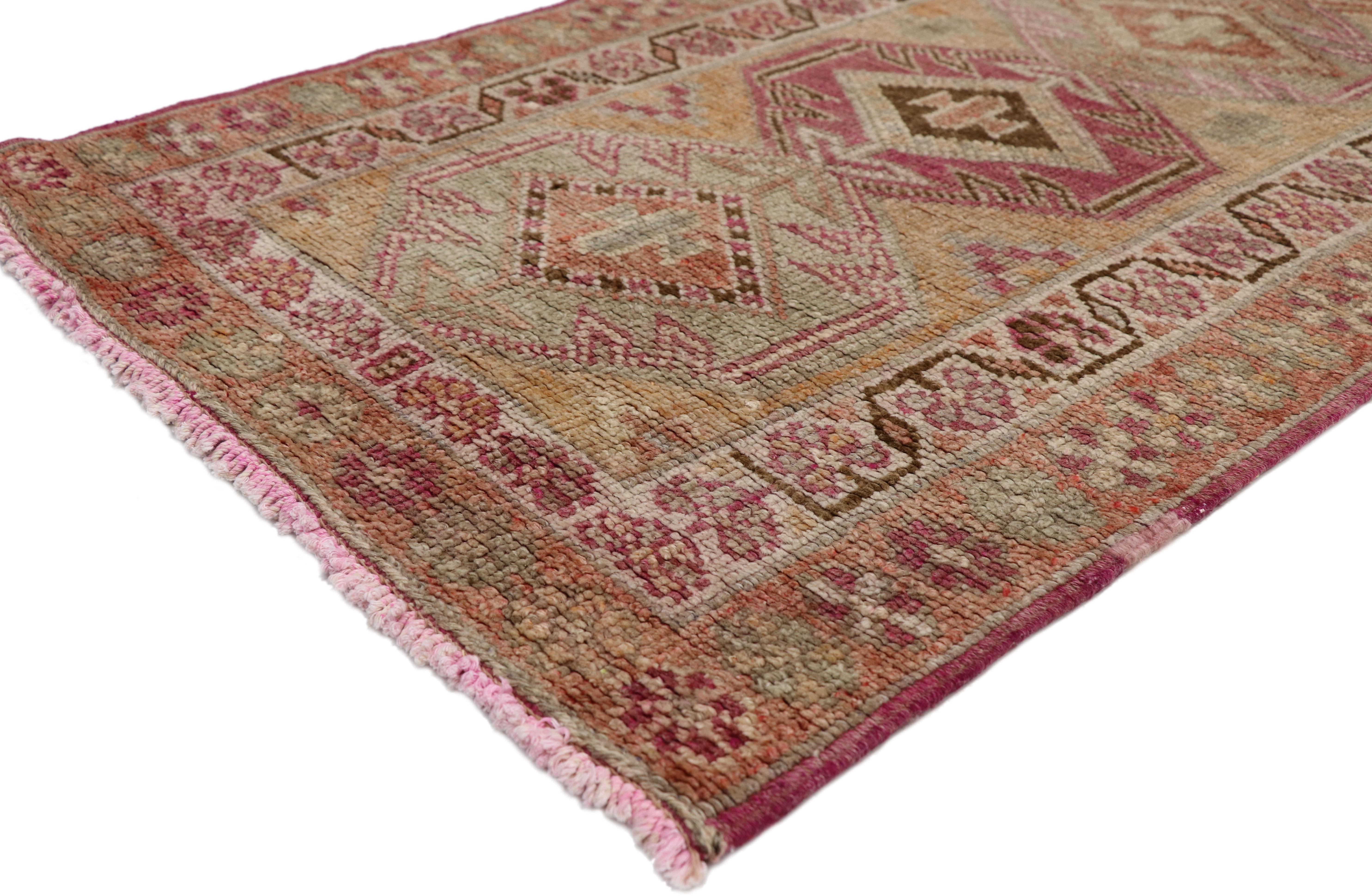 52049 Vintage Turkish Oushak Runner with Soft Pastel Colors, Hallway Runner. Create a comfortable and tasteful setting with this vintage Turkish Oushak carpet runner. With its soft pastel colors, this vintage Oushak runner is perfect for hallways,