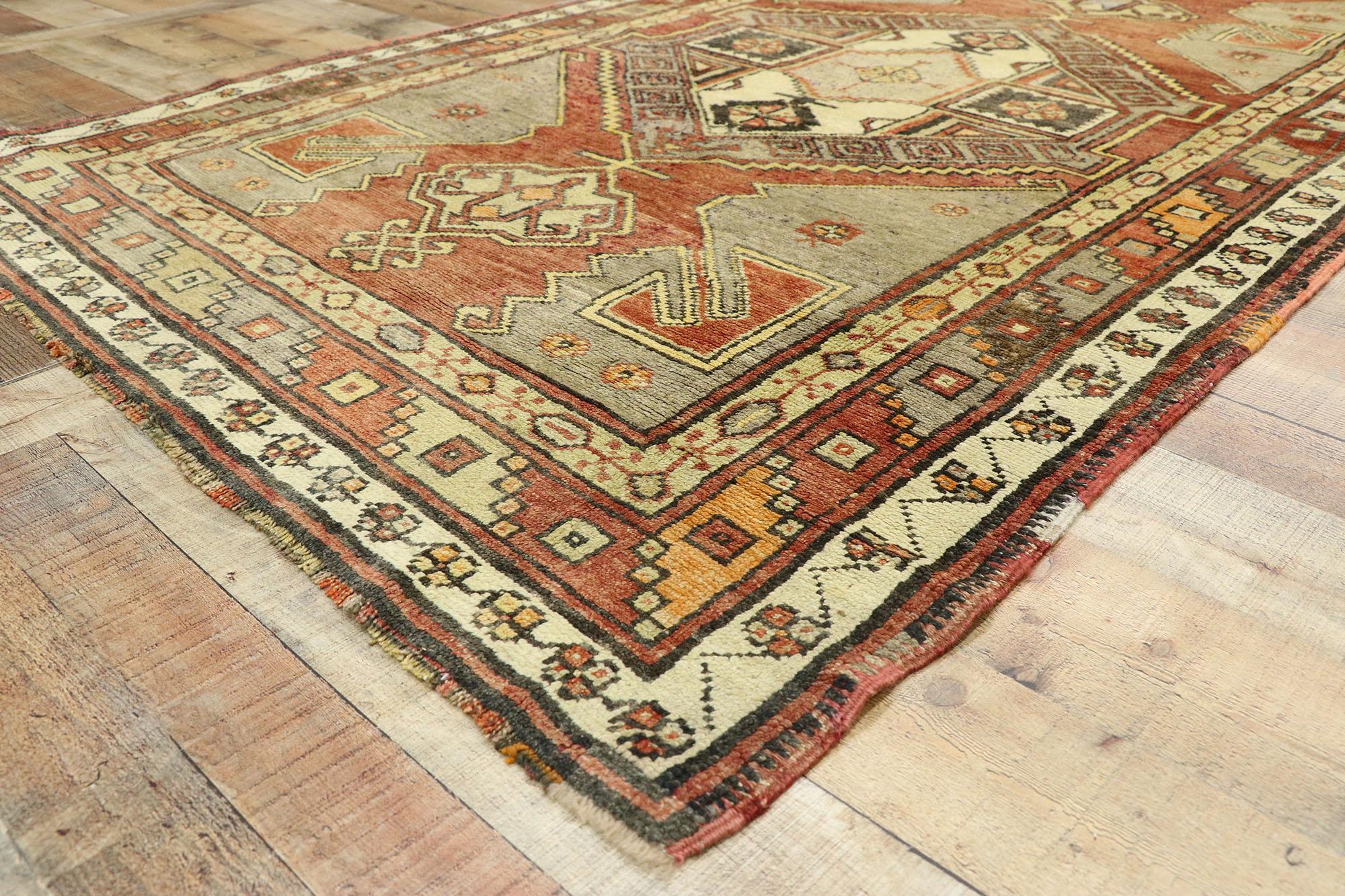 Vintage Turkish Oushak Runner with Spanish Revival Style, Wide Hallway Runner In Good Condition In Dallas, TX