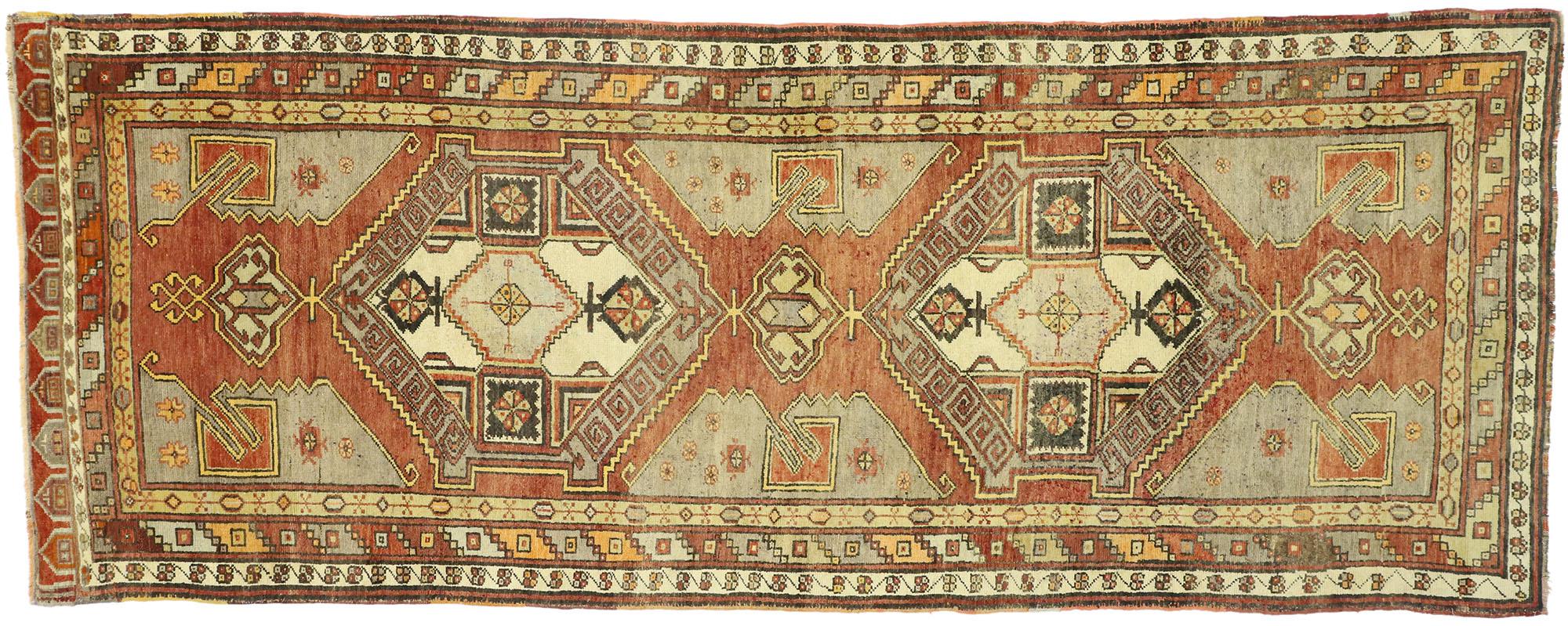 Vintage Turkish Oushak Runner with Spanish Revival Style, Wide Hallway Runner 1