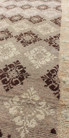 Vintage Turkish Oushak Runner with Subtle Beige and Brown Geometric 2'8 x 7'5