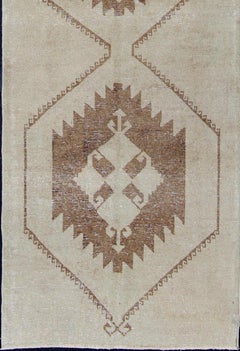 Vintage Turkish Oushak Runner with Taupe, Sand, and Walnut Tones 3'1 x 11'5