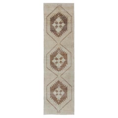 Vintage Turkish Oushak Runner with Taupe, Sand, and Walnut Tones 3'1 x 11'5