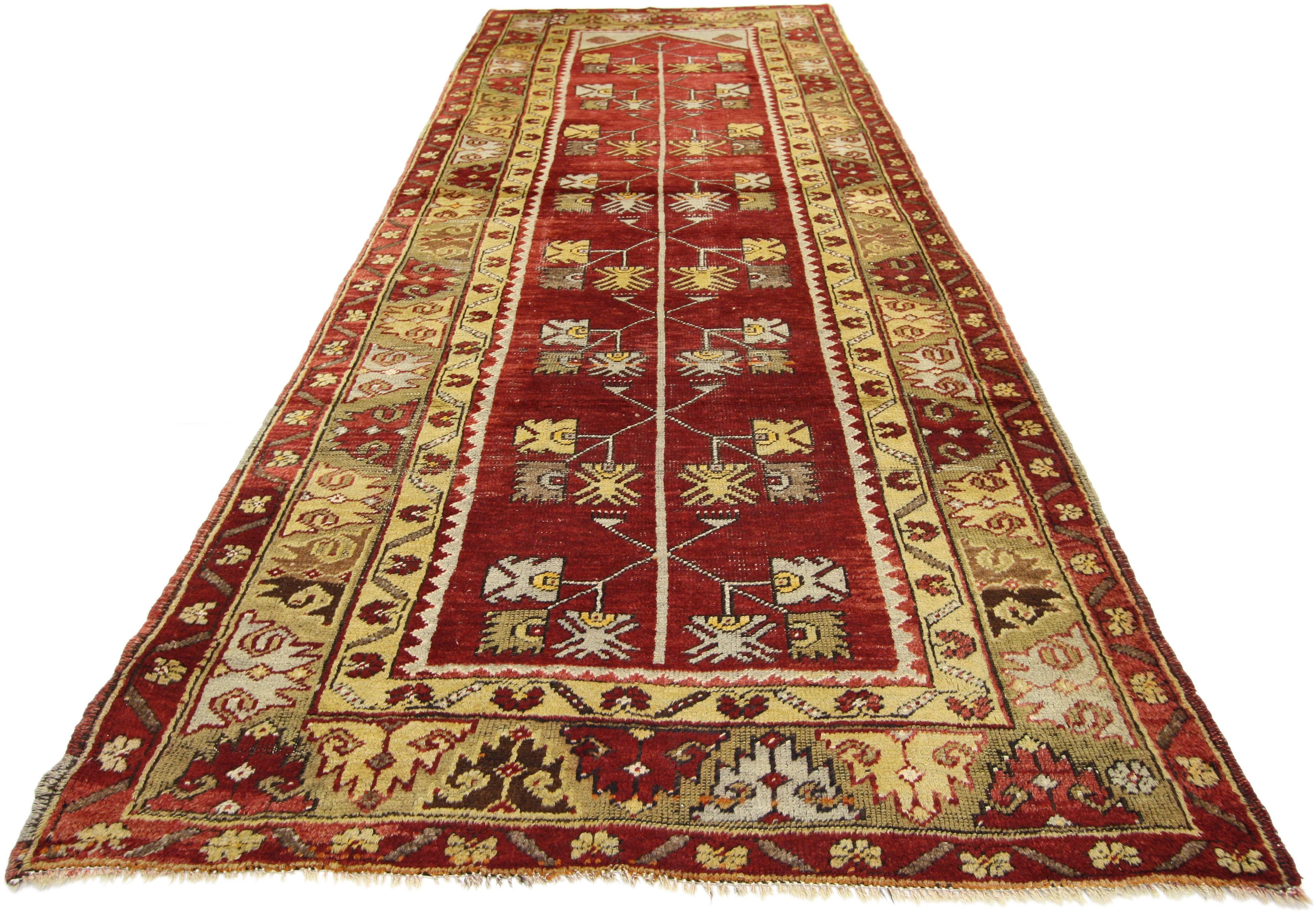 Hand-Knotted Vintage Turkish Oushak Runner with Traditional Modern Style, Hallway Runner For Sale