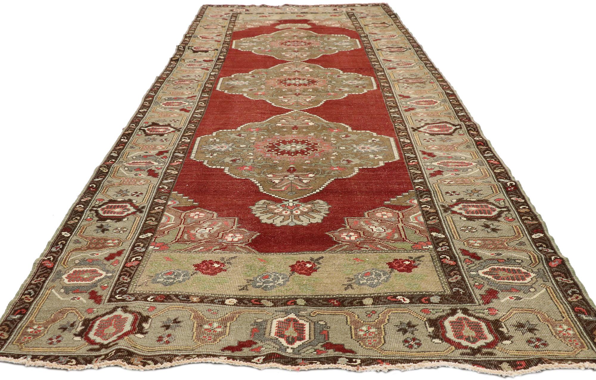 Hand-Knotted Vintage Turkish Oushak Runner with Traditional Modern Style, Hallway Runner For Sale