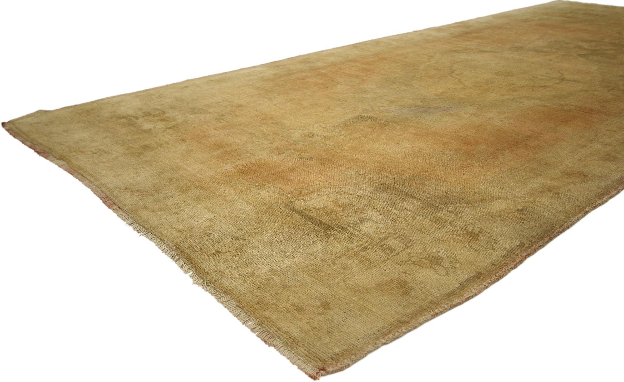 Hand-Knotted Vintage Turkish Oushak Runner with Traditional Modern Style, Hallway Runner For Sale