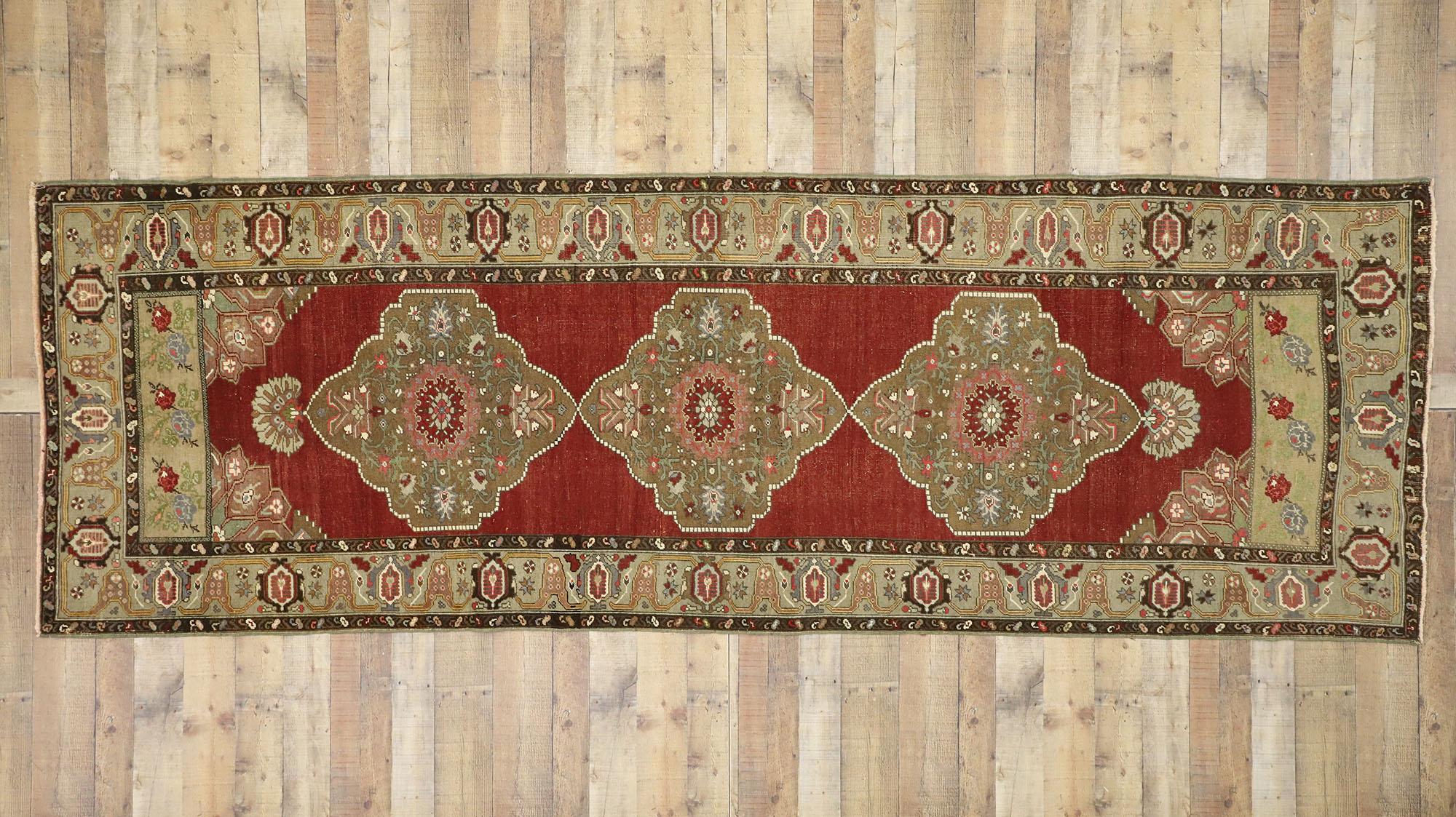 Wool Vintage Turkish Oushak Runner with Traditional Modern Style, Hallway Runner For Sale