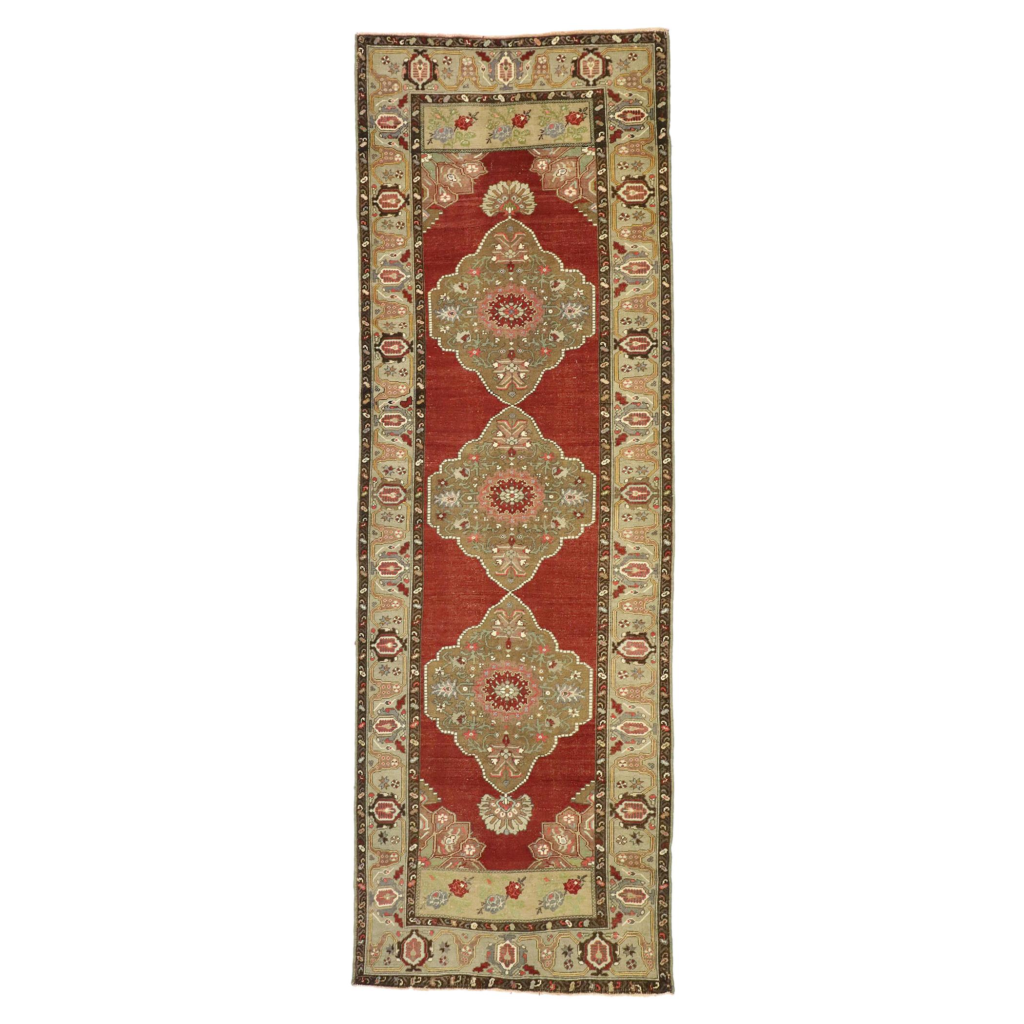 Vintage Turkish Oushak Runner with Traditional Modern Style, Hallway Runner For Sale