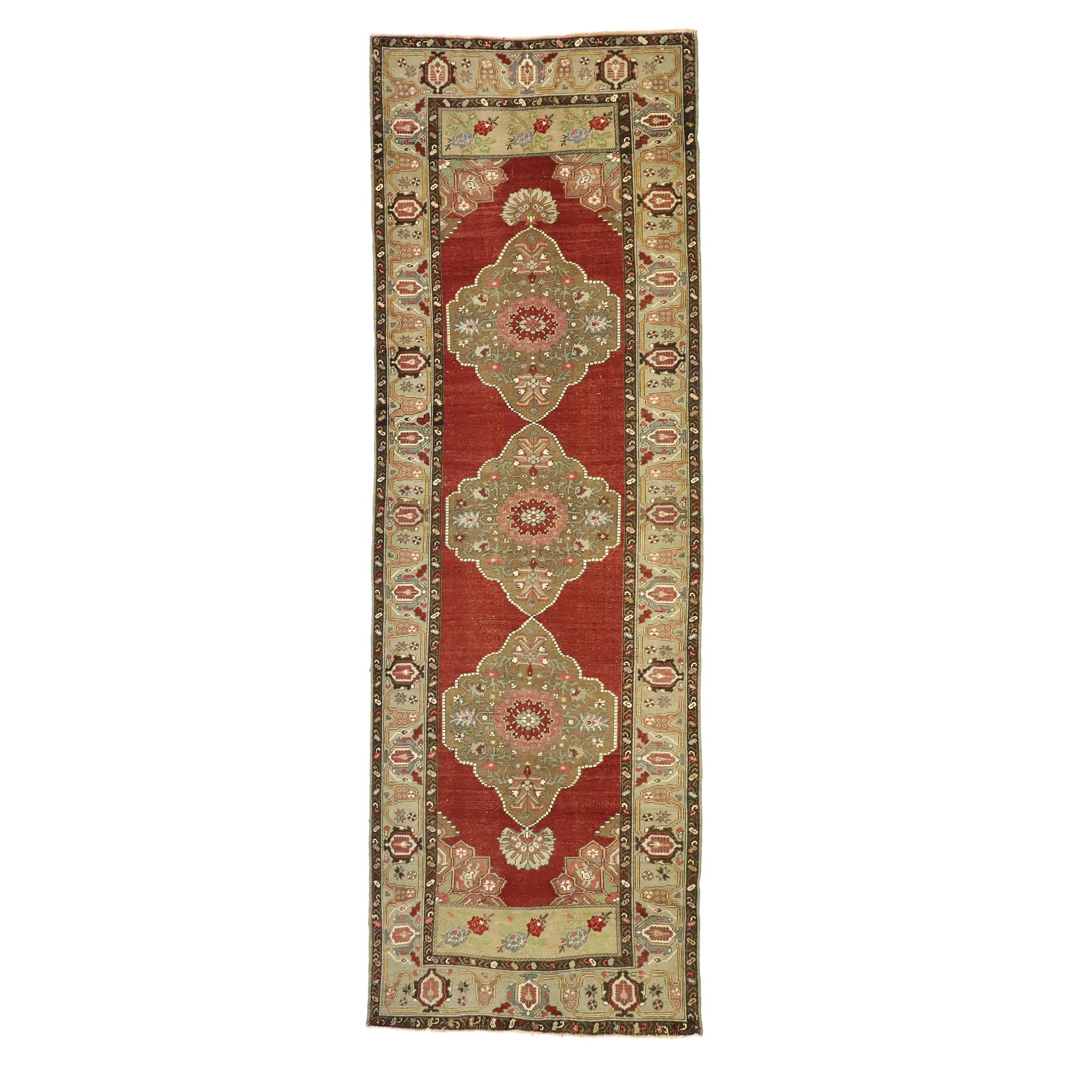 Vintage Turkish Oushak Runner with Traditional Modern Style, Hallway Runner