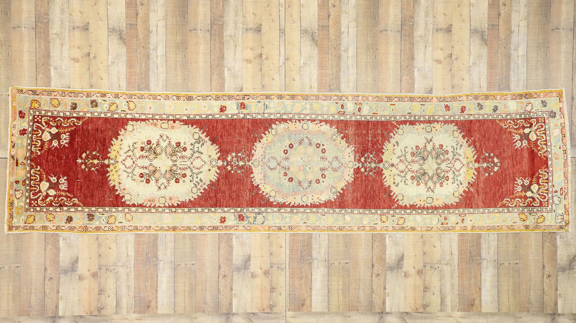 Distressed Vintage Turkish Oushak Hallway Rug For Sale 4