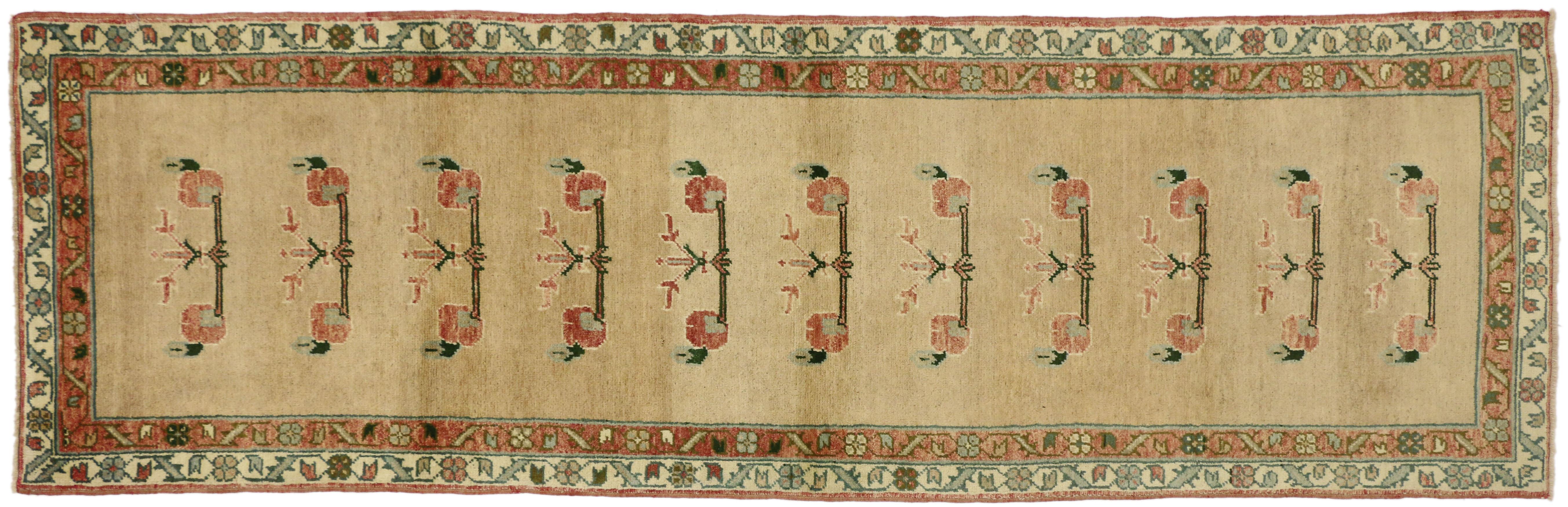 Vintage Turkish Oushak Runner with Traditional Style, Hallway Carpet Runner 1