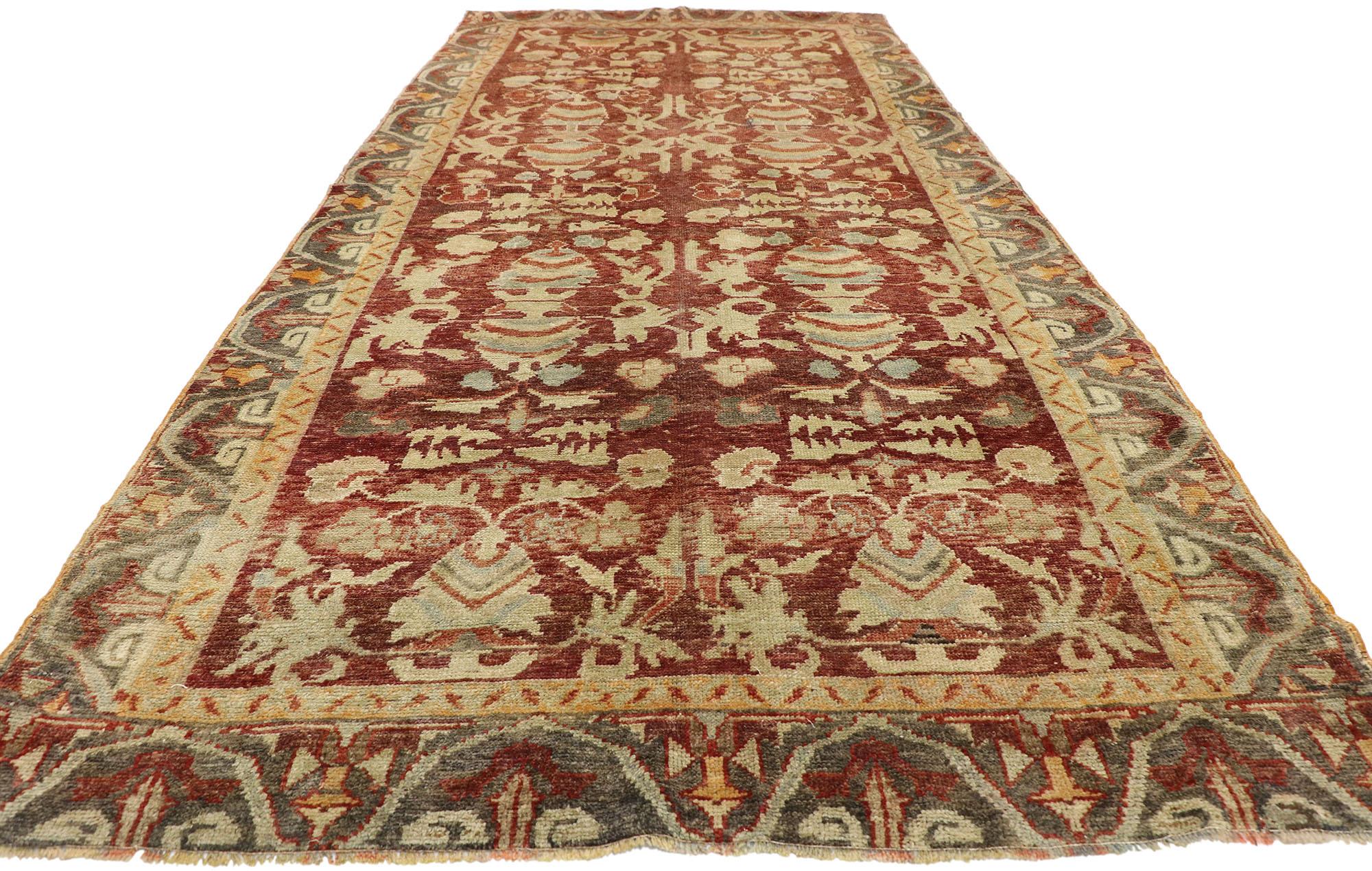 20th Century Vintage Turkish Oushak Gallery Rug with Traditional Style, Wide Hallway Runner For Sale