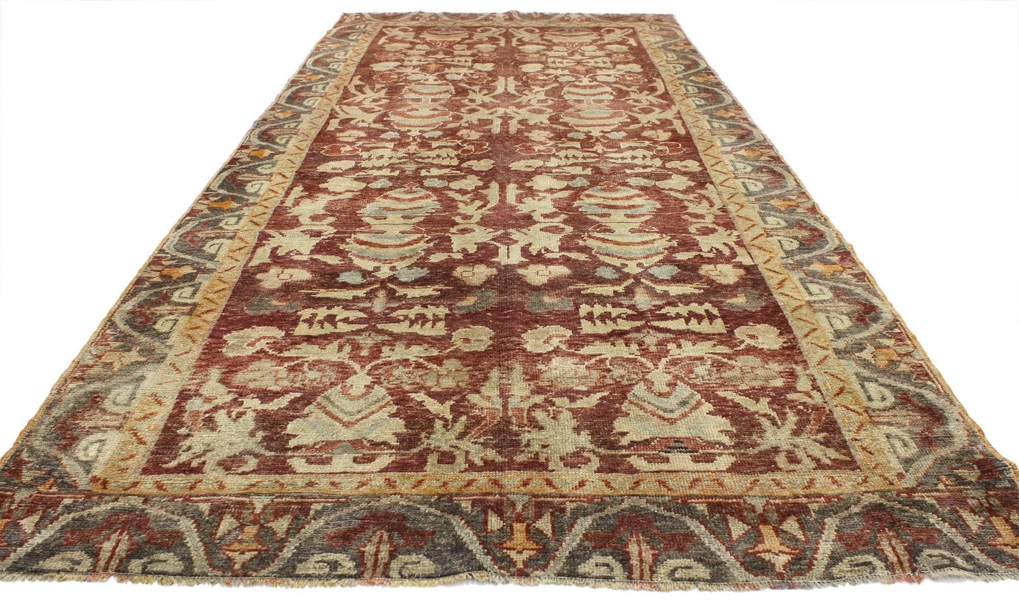 Wool Vintage Turkish Oushak Gallery Rug with Traditional Style, Wide Hallway Runner For Sale